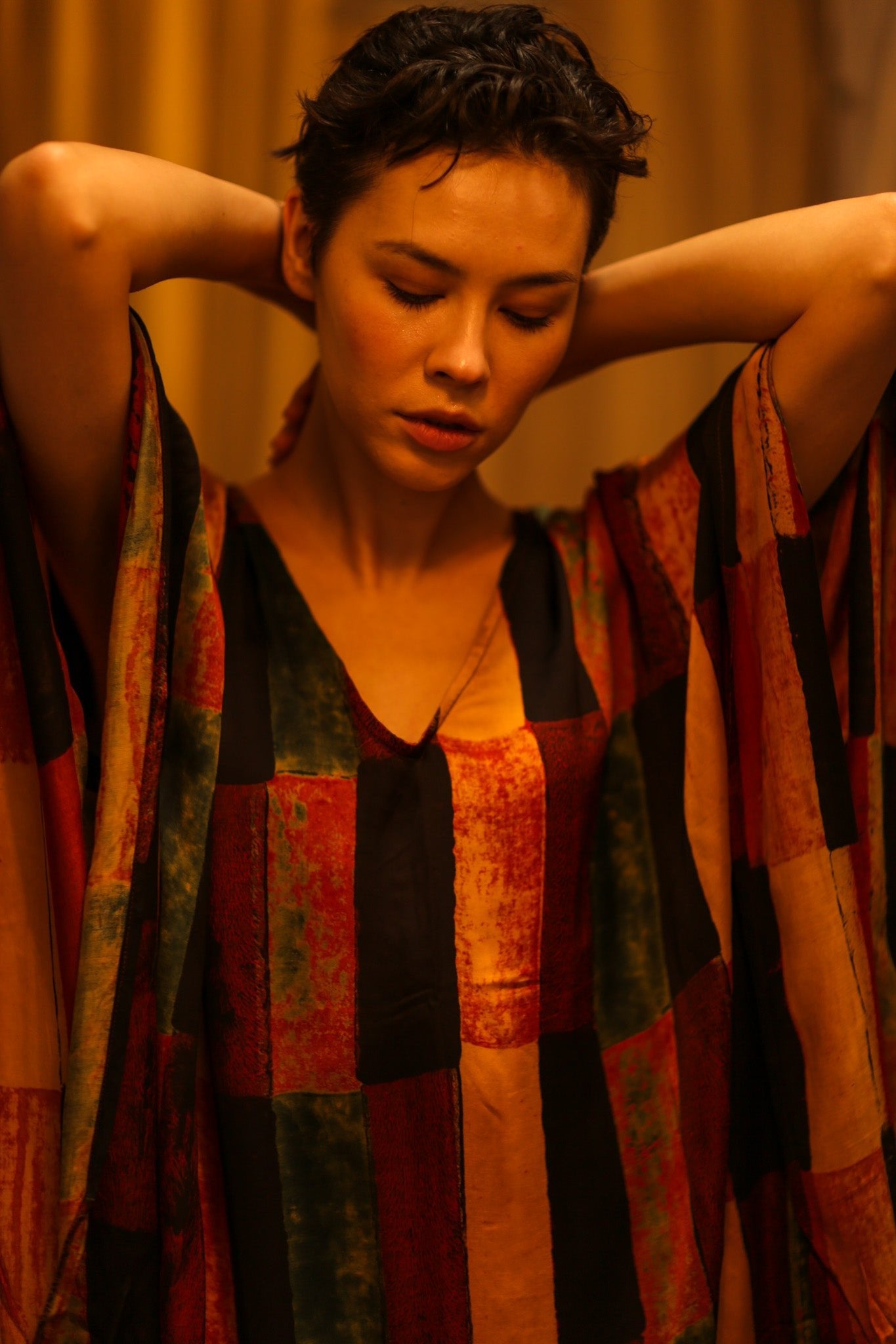 SILK HAND BLOCK PRINT KAFTAN KLARA - BANGKOK TAILOR CLOTHING STORE - HANDMADE CLOTHING