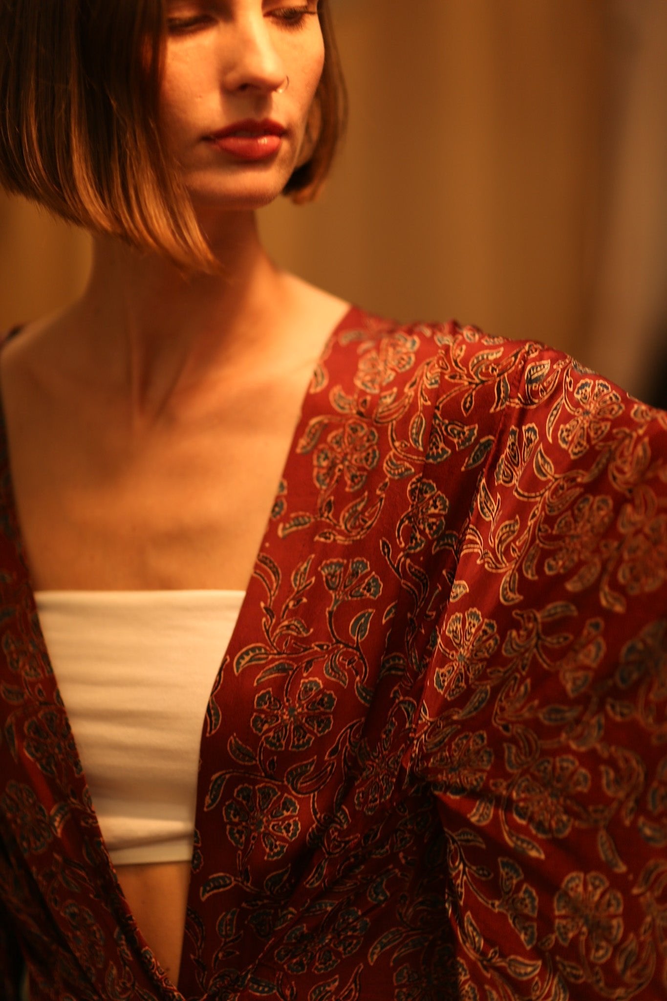 SILK HAND BLOCK PRINT KIMONO PINA BOENZA - BANGKOK TAILOR CLOTHING STORE - HANDMADE CLOTHING