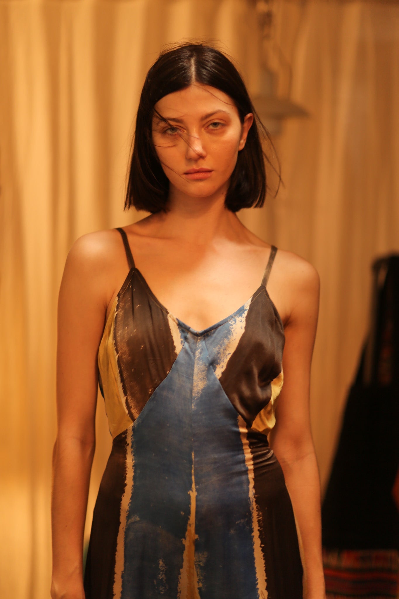 SILK JUMPSUIT NEIS BLUE BROWN STRIPE - BANGKOK TAILOR CLOTHING STORE - HANDMADE CLOTHING