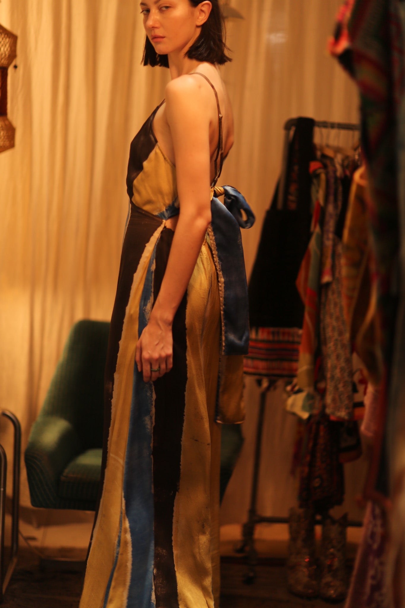 SILK JUMPSUIT NEIS BLUE BROWN STRIPE - BANGKOK TAILOR CLOTHING STORE - HANDMADE CLOTHING