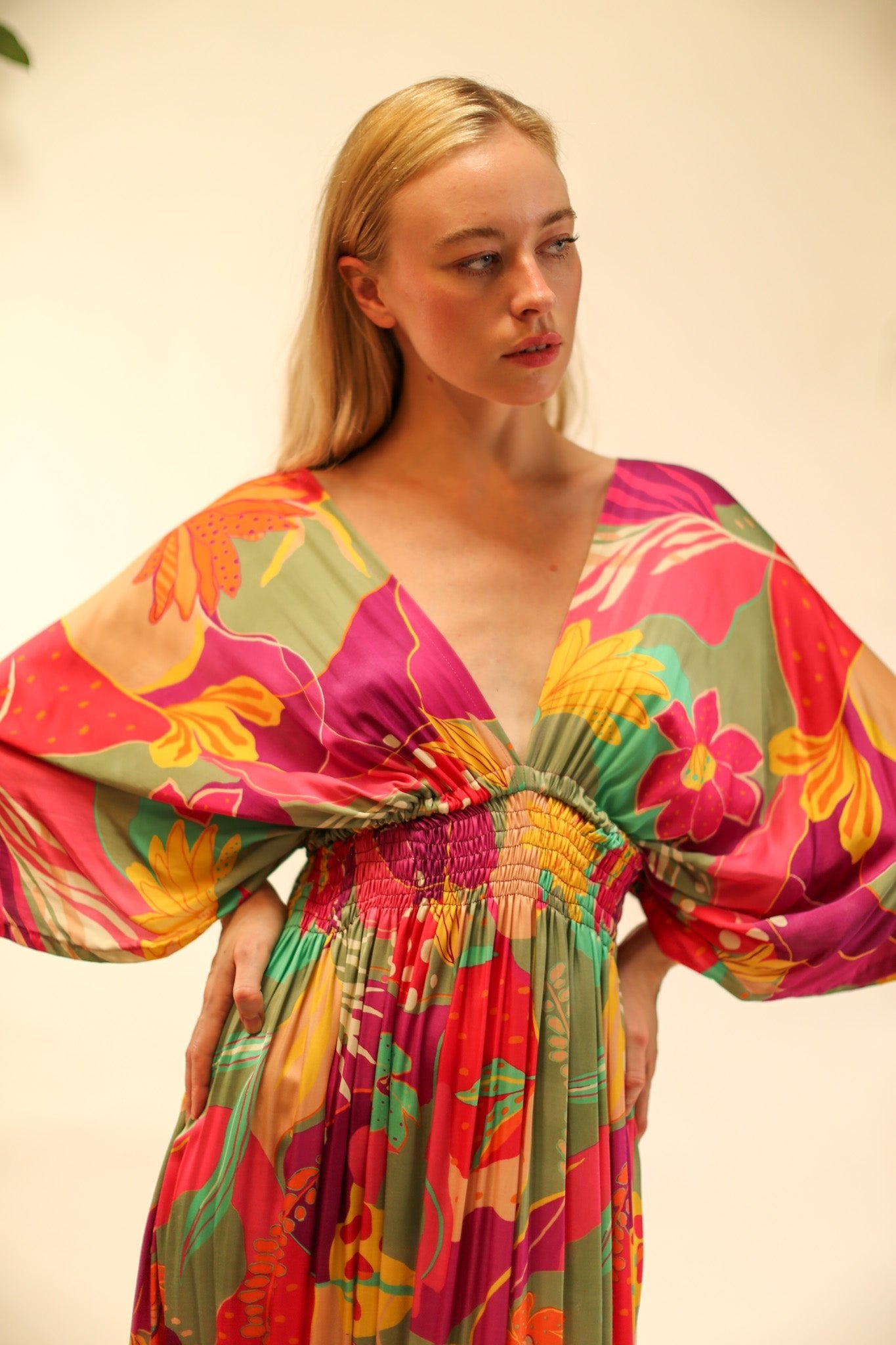 SILK KAFTAN DRESS HILLARY - BANGKOK TAILOR CLOTHING STORE - HANDMADE CLOTHING