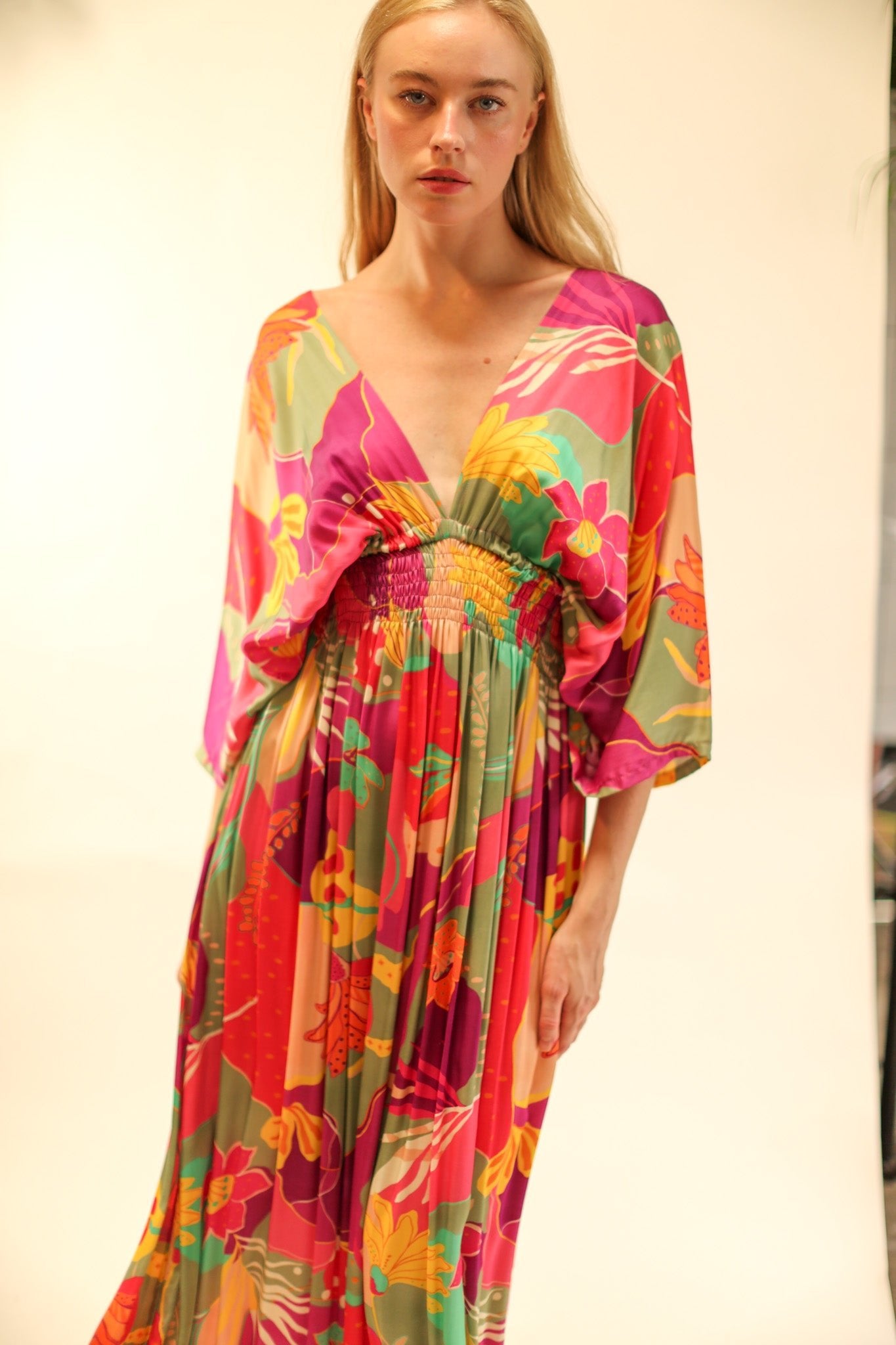 SILK KAFTAN DRESS HILLARY - BANGKOK TAILOR CLOTHING STORE - HANDMADE CLOTHING