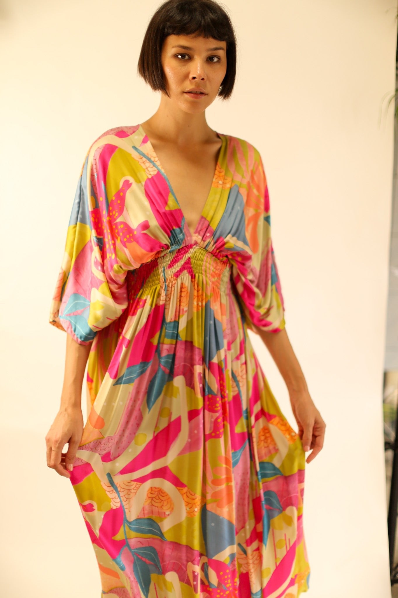 SILK KAFTAN DRESS LILLY - BANGKOK TAILOR CLOTHING STORE - HANDMADE CLOTHING