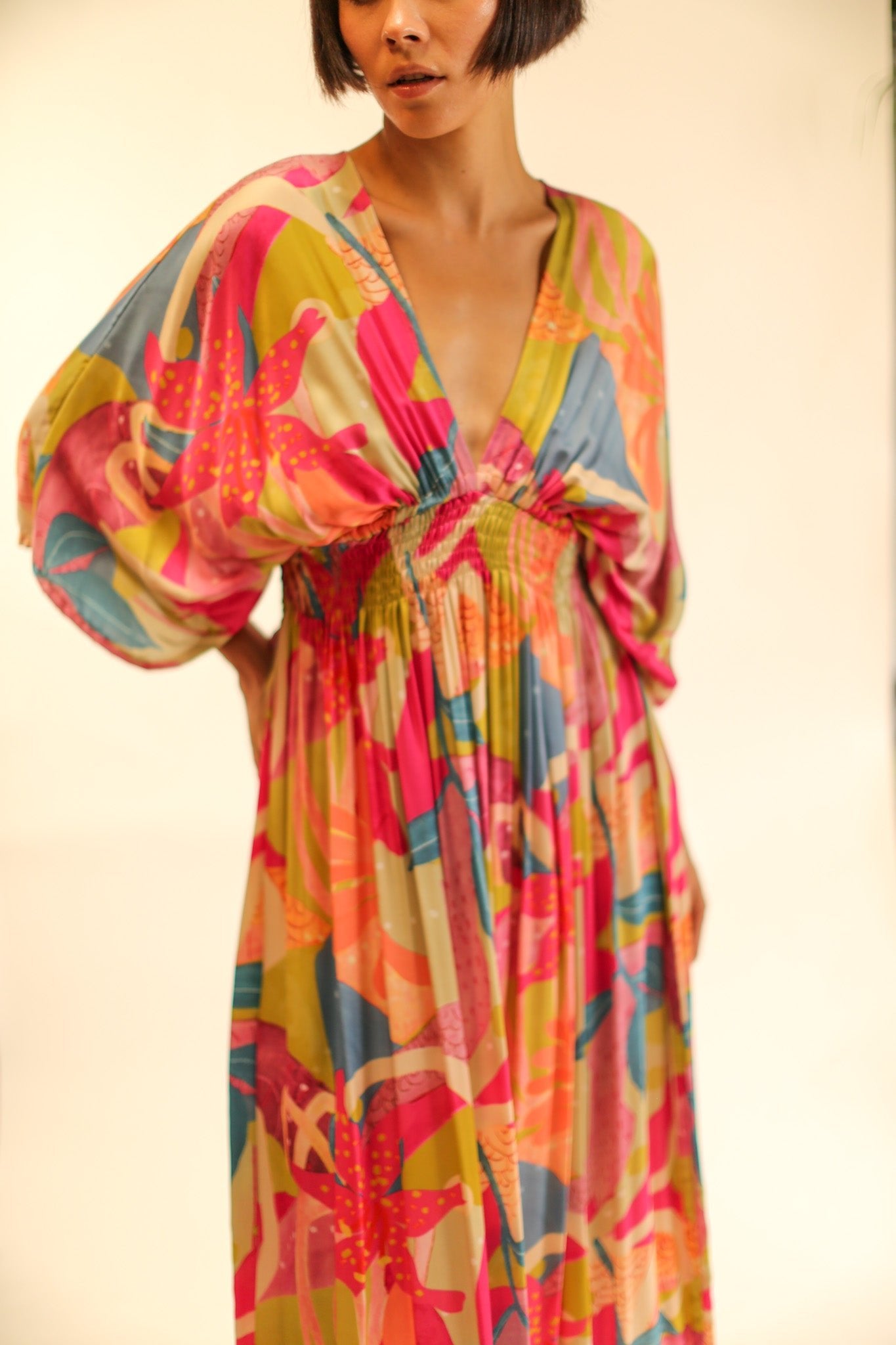 SILK KAFTAN DRESS LILLY - BANGKOK TAILOR CLOTHING STORE - HANDMADE CLOTHING