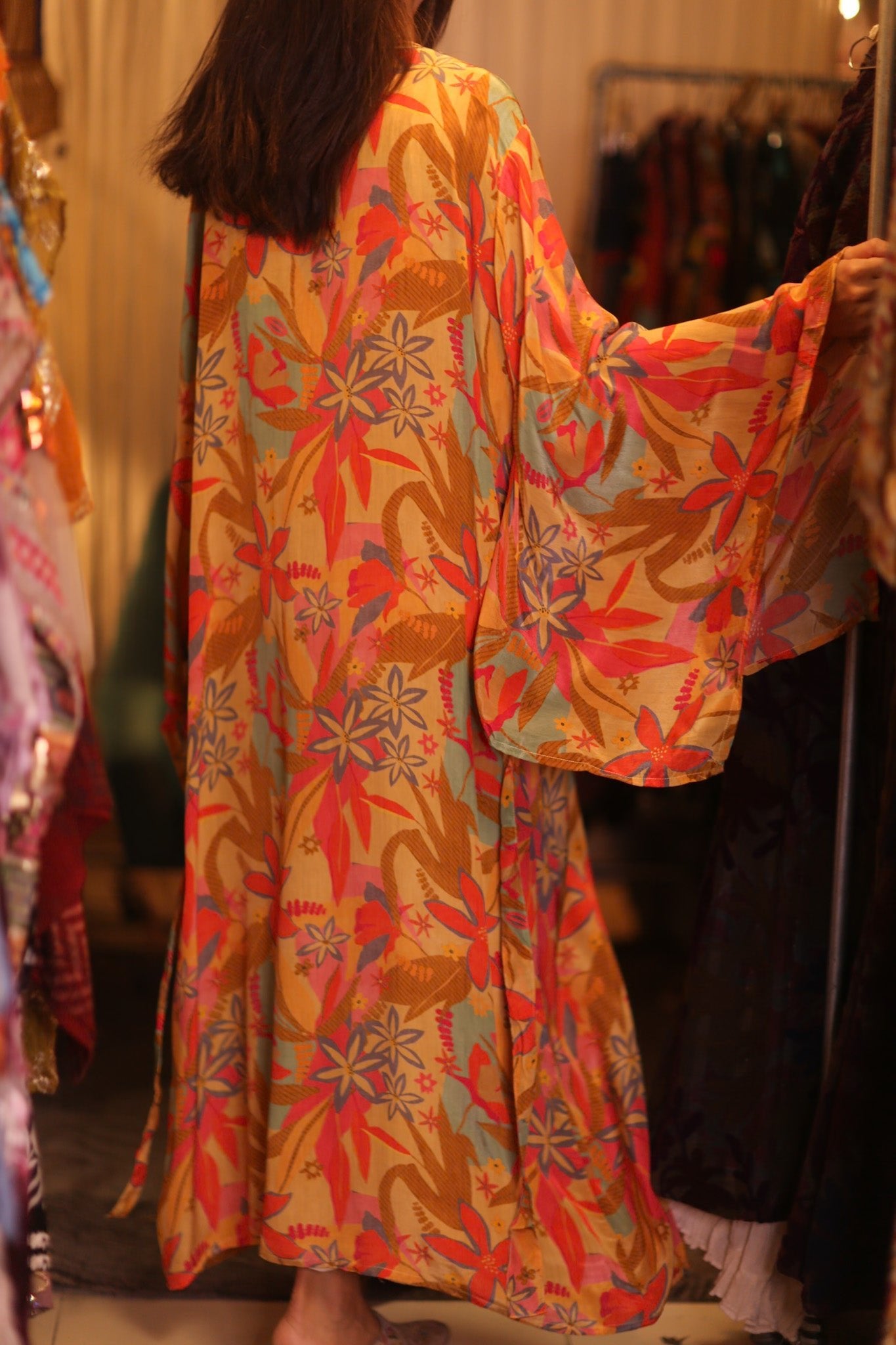 SILK KIMONO PINA ORANGE LEAF - BANGKOK TAILOR CLOTHING STORE - HANDMADE CLOTHING