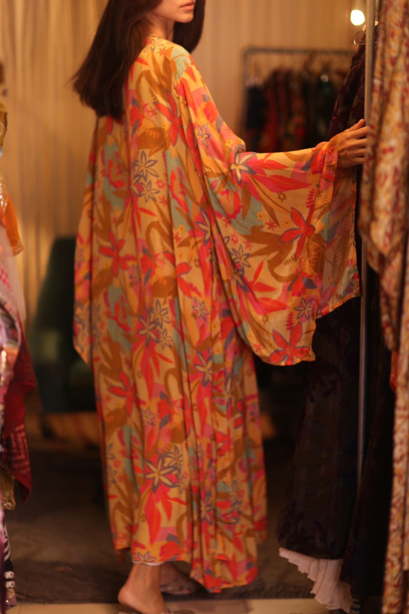 SILK KIMONO PINA ORANGE LEAF - BANGKOK TAILOR CLOTHING STORE - HANDMADE CLOTHING