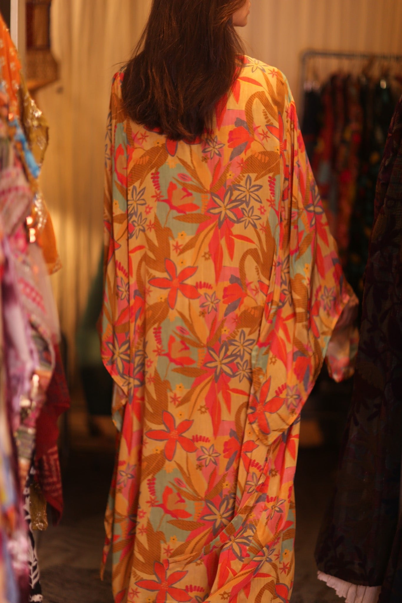 SILK KIMONO PINA ORANGE LEAF - BANGKOK TAILOR CLOTHING STORE - HANDMADE CLOTHING