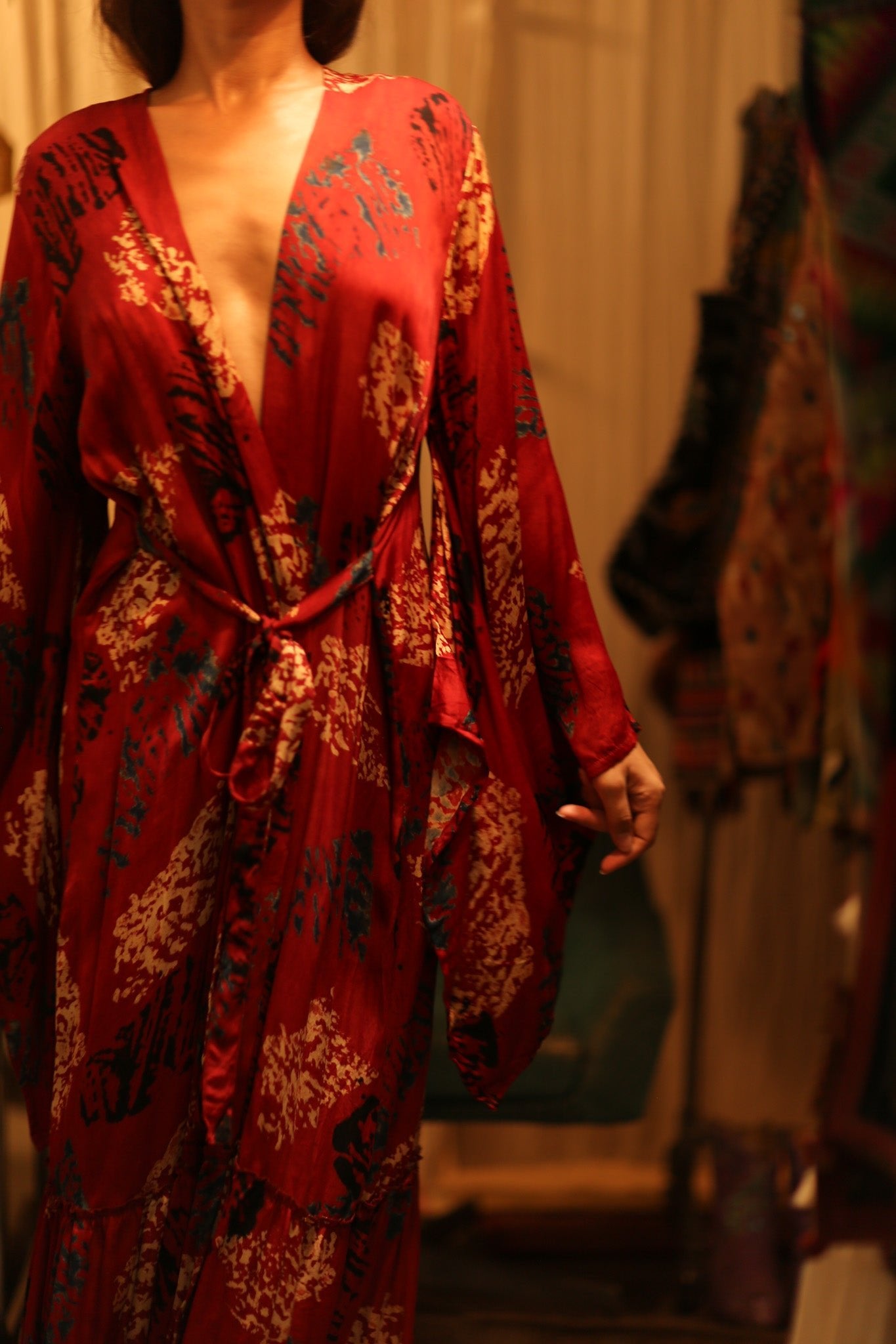 SILK KIMONO PINA RED JEAN - BANGKOK TAILOR CLOTHING STORE - HANDMADE CLOTHING