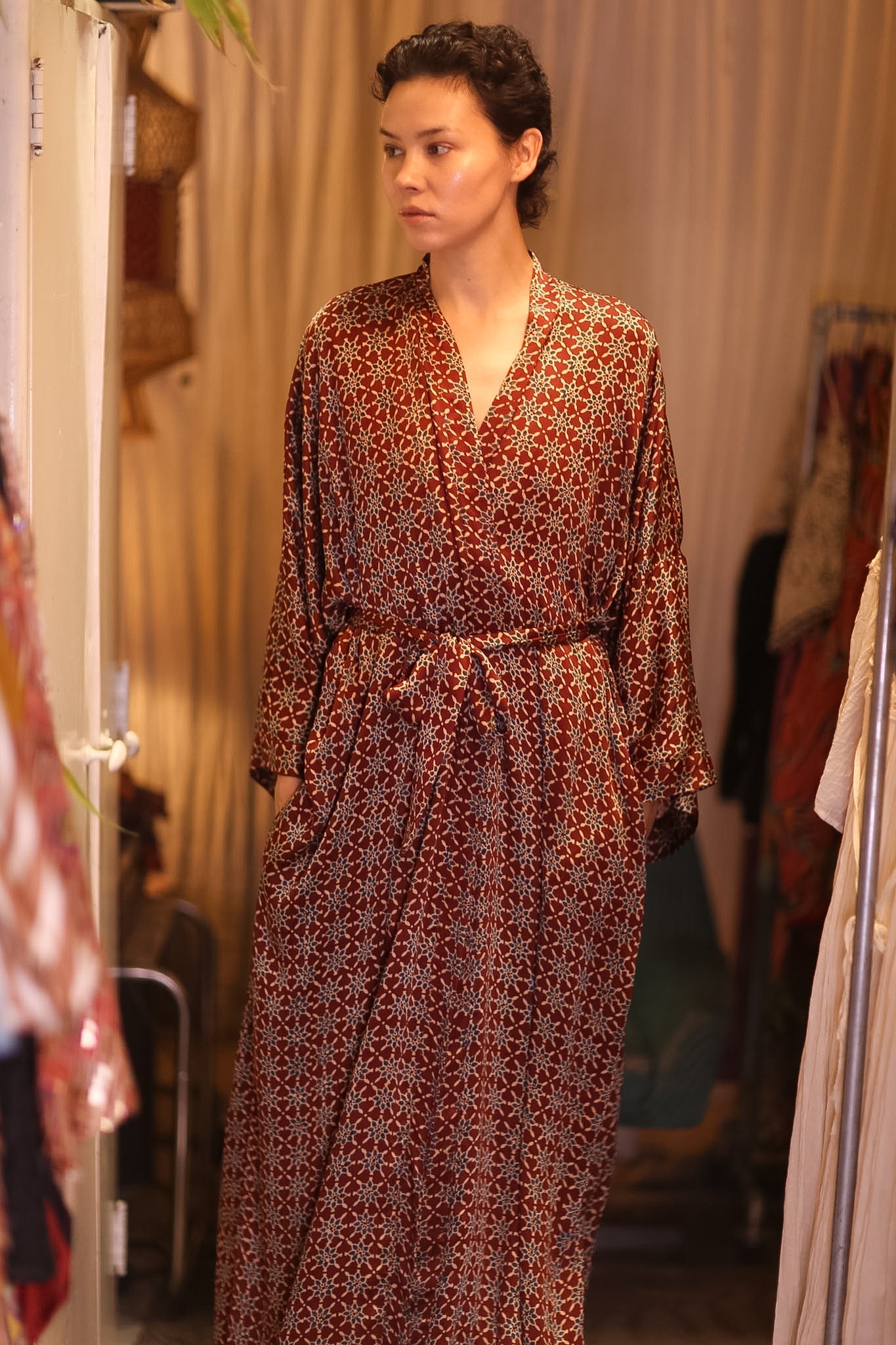 SILK LONG KIMONO WITH BELT UNI - BANGKOK TAILOR CLOTHING STORE - HANDMADE CLOTHING