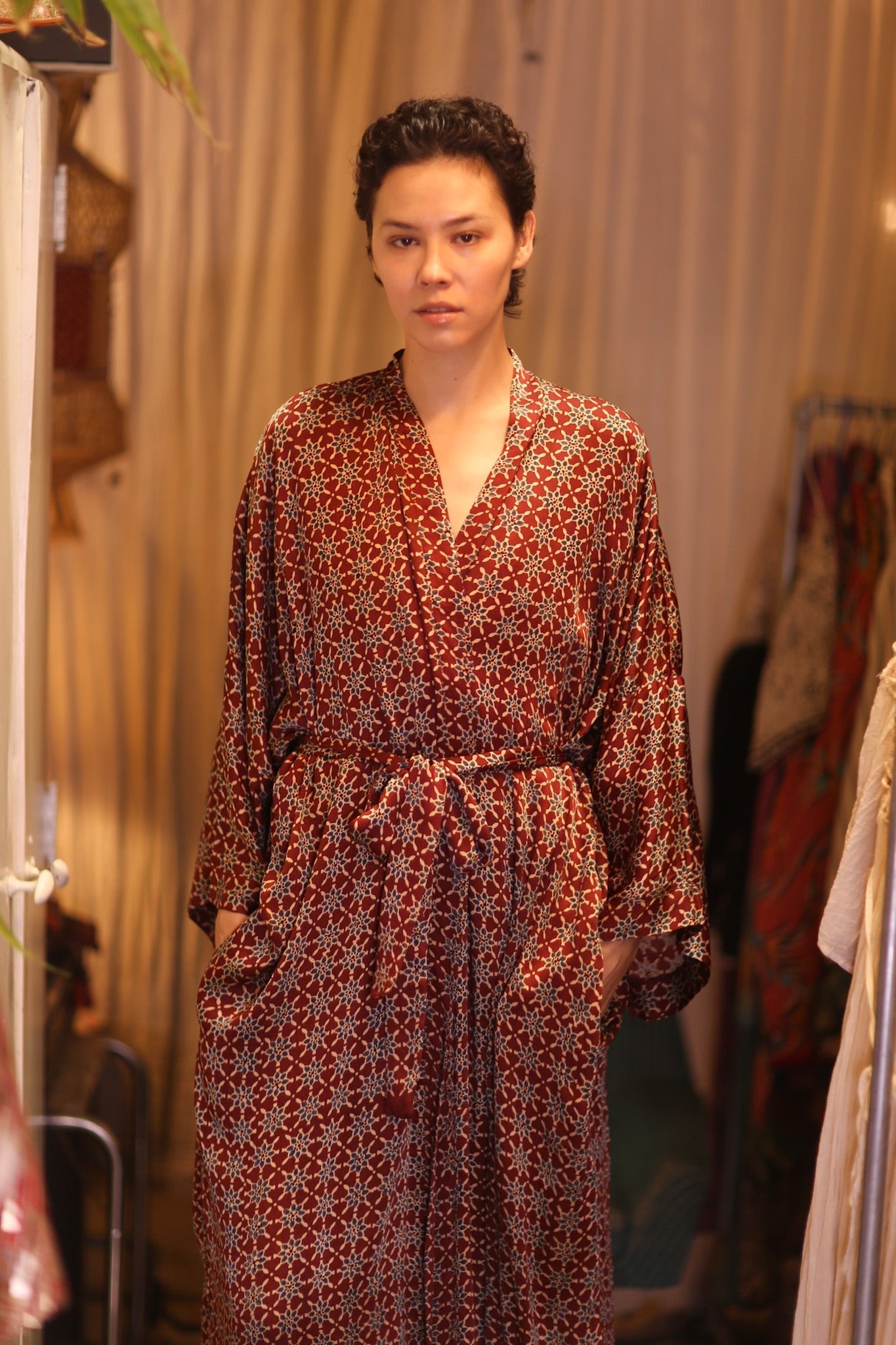 SILK LONG KIMONO WITH BELT UNI - BANGKOK TAILOR CLOTHING STORE - HANDMADE CLOTHING