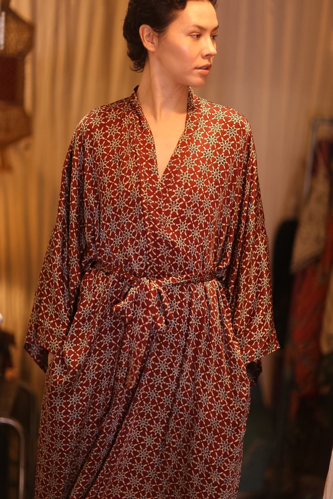 SILK LONG KIMONO WITH BELT UNI - BANGKOK TAILOR CLOTHING STORE - HANDMADE CLOTHING