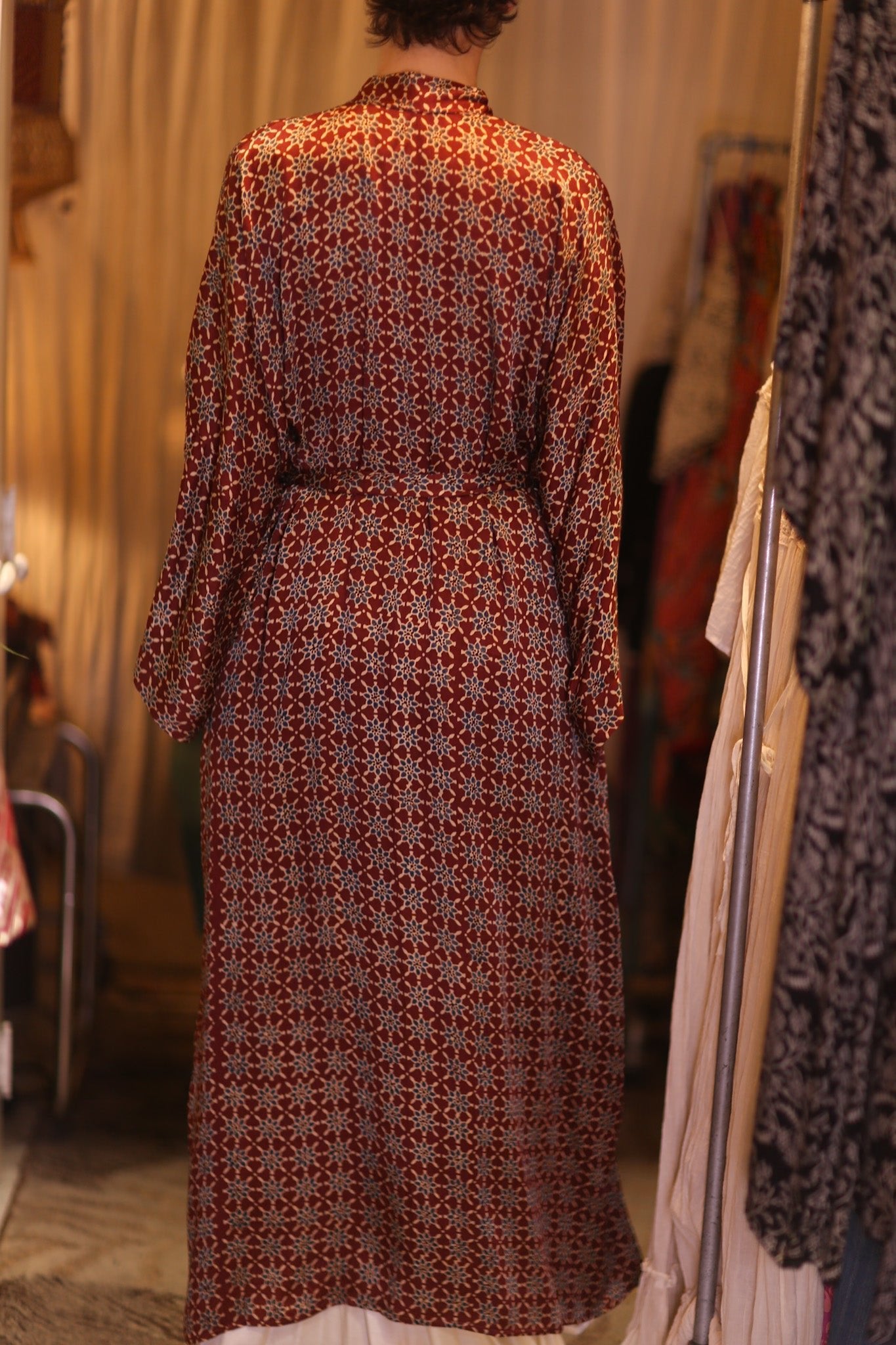 SILK LONG KIMONO WITH BELT UNI - BANGKOK TAILOR CLOTHING STORE - HANDMADE CLOTHING