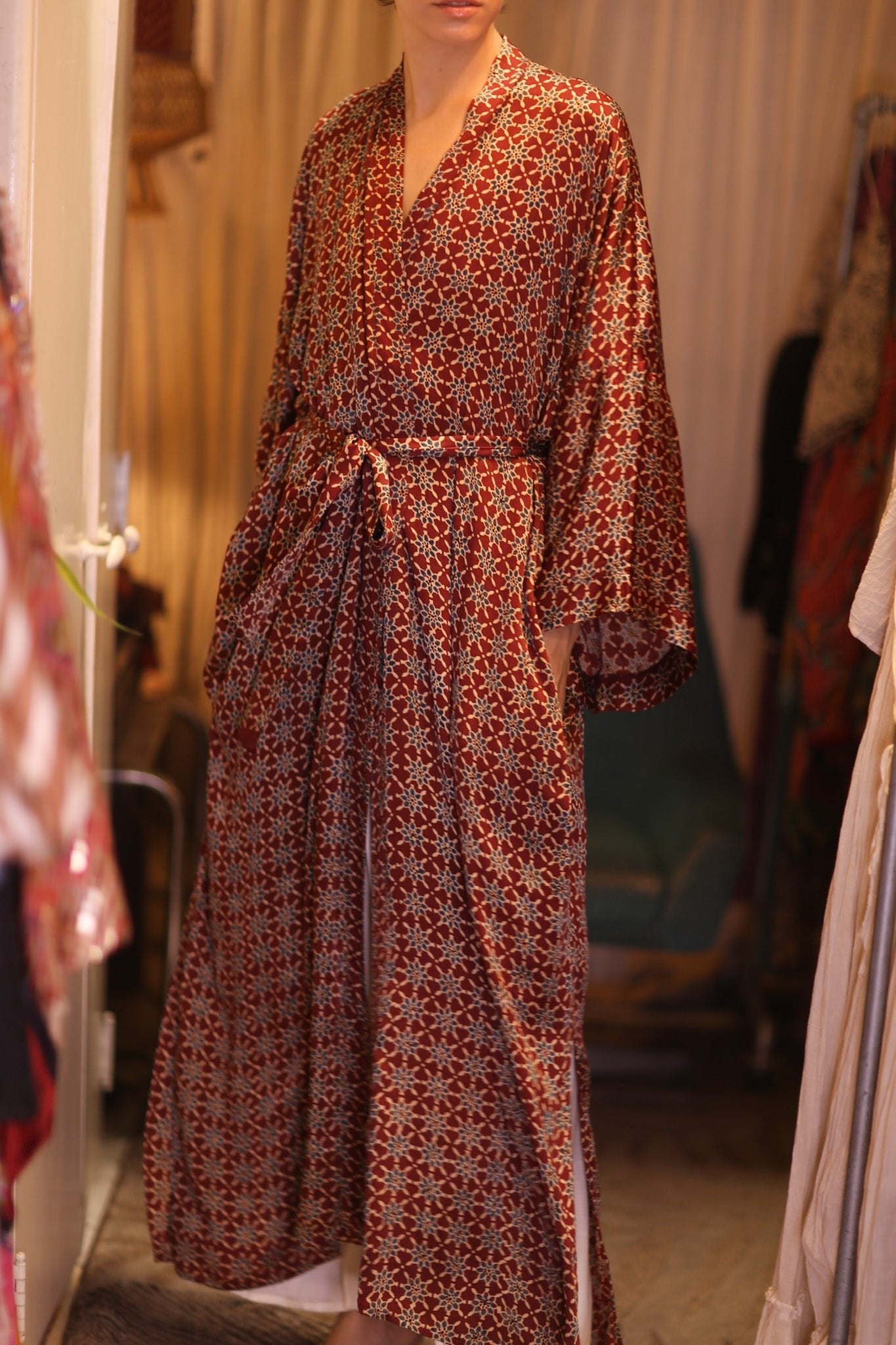 SILK LONG KIMONO WITH BELT UNI - BANGKOK TAILOR CLOTHING STORE - HANDMADE CLOTHING