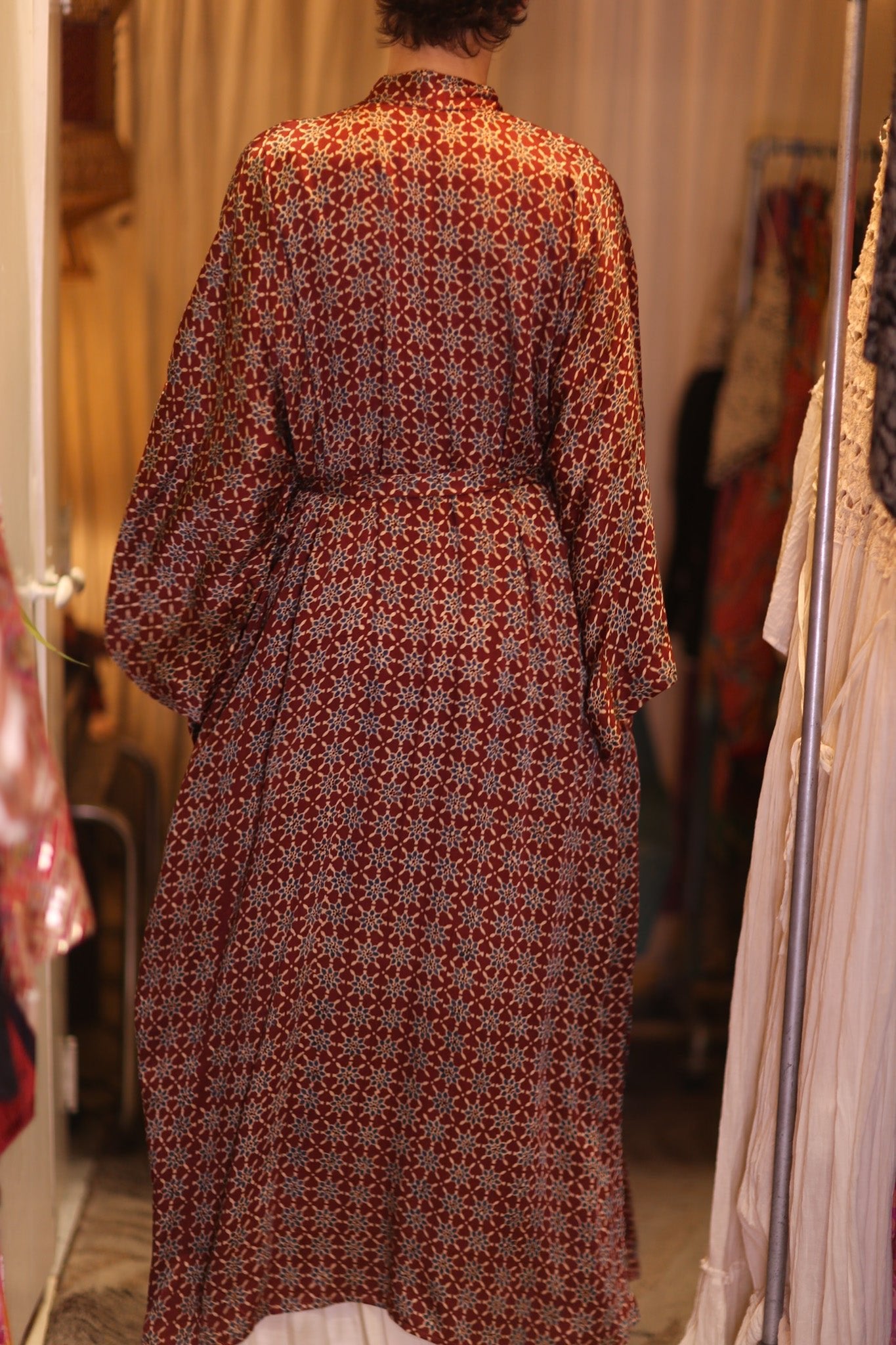 SILK LONG KIMONO WITH BELT UNI - BANGKOK TAILOR CLOTHING STORE - HANDMADE CLOTHING