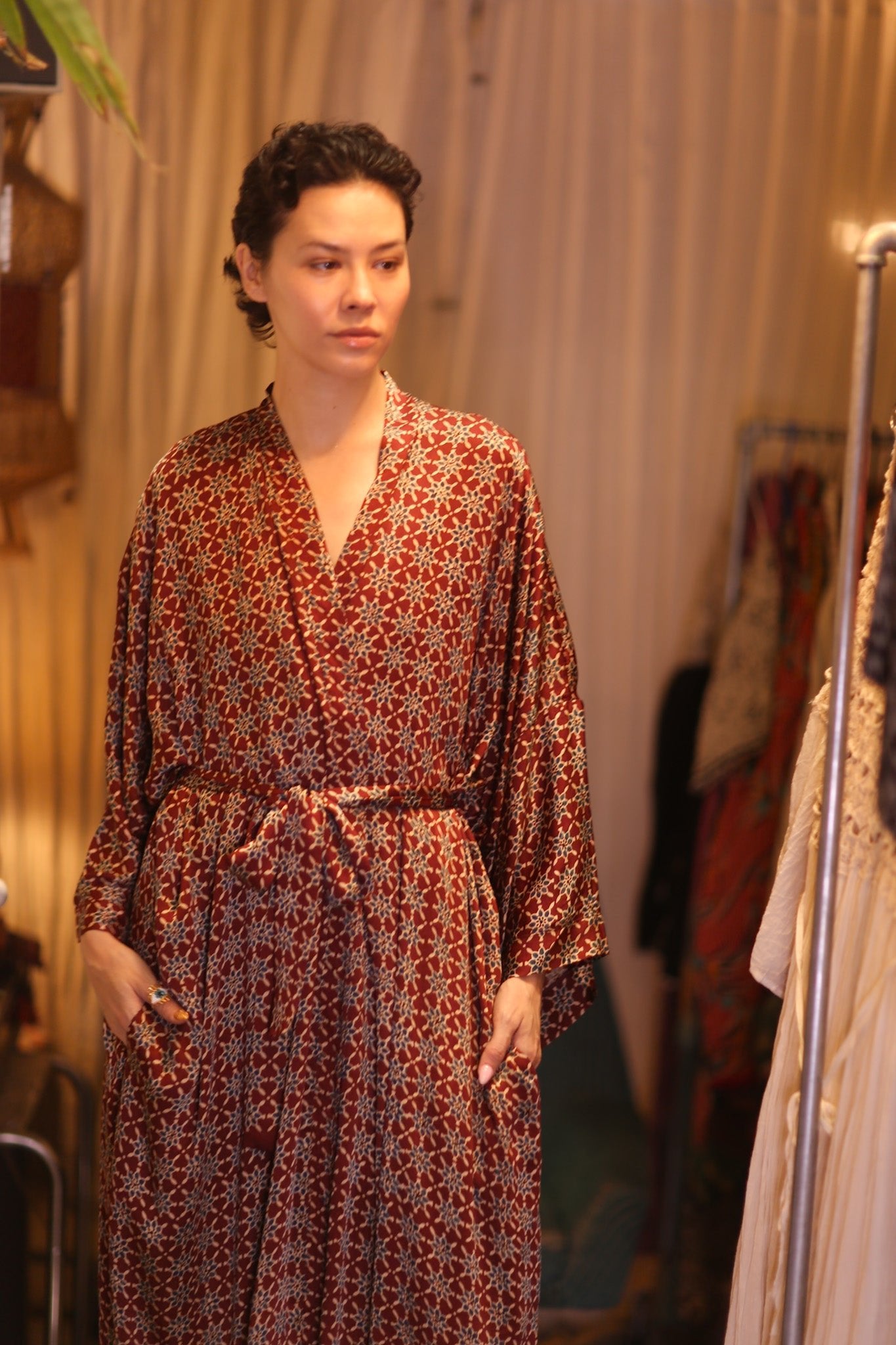 SILK LONG KIMONO WITH BELT UNI - BANGKOK TAILOR CLOTHING STORE - HANDMADE CLOTHING