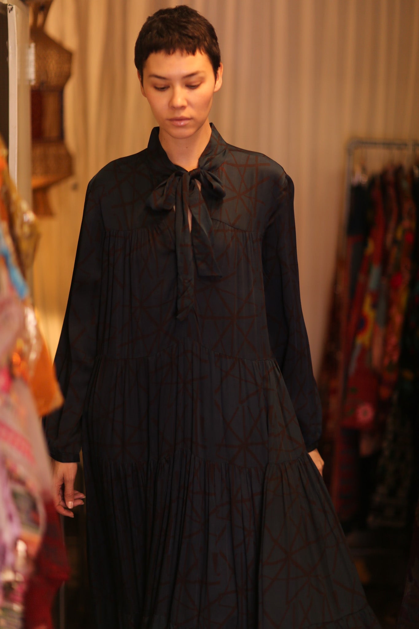 SILK MAXI BUTTONED DRESS LOA IRENA - BANGKOK TAILOR CLOTHING STORE - HANDMADE CLOTHING