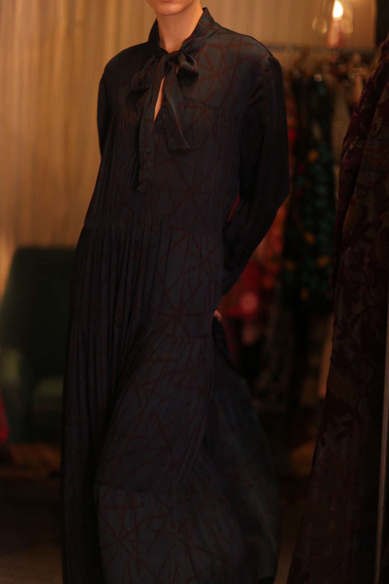 SILK MAXI BUTTONED DRESS LOA IRENA - BANGKOK TAILOR CLOTHING STORE - HANDMADE CLOTHING