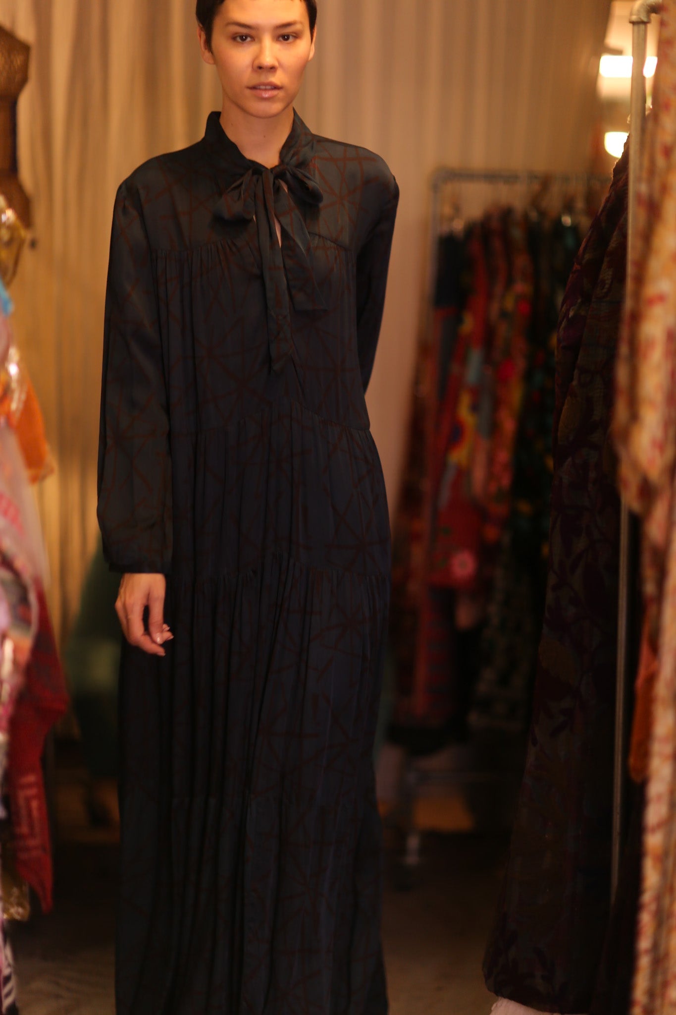 SILK MAXI BUTTONED DRESS LOA IRENA - BANGKOK TAILOR CLOTHING STORE - HANDMADE CLOTHING