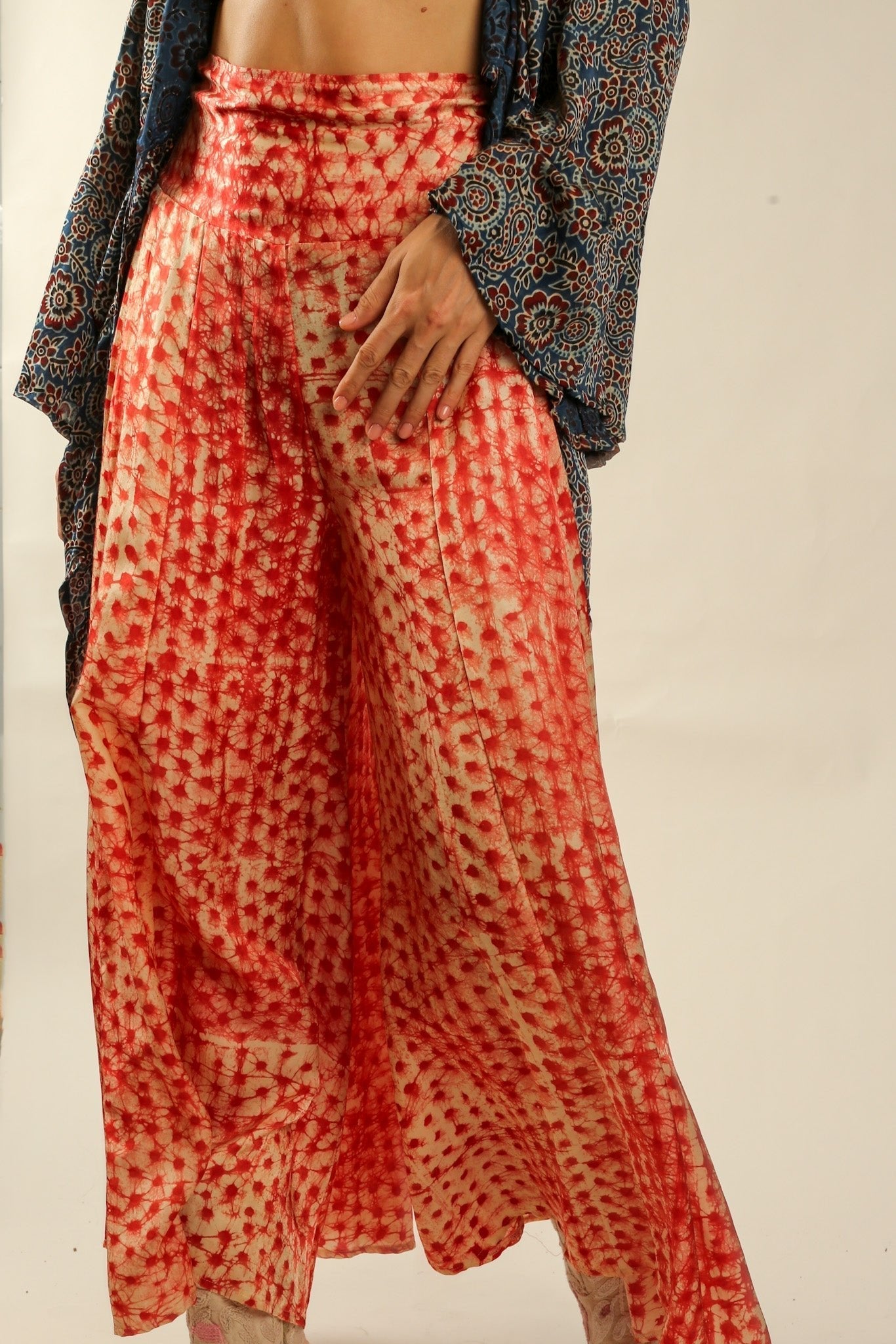 SILK PINK DOT WIDE LEG PANTS - BANGKOK TAILOR CLOTHING STORE - HANDMADE CLOTHING