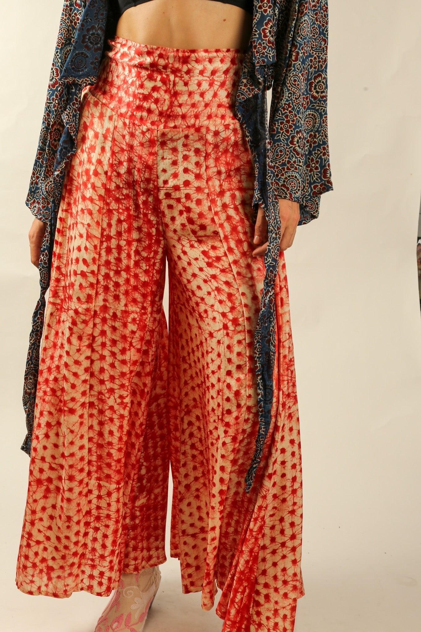 SILK PINK DOT WIDE LEG PANTS - BANGKOK TAILOR CLOTHING STORE - HANDMADE CLOTHING