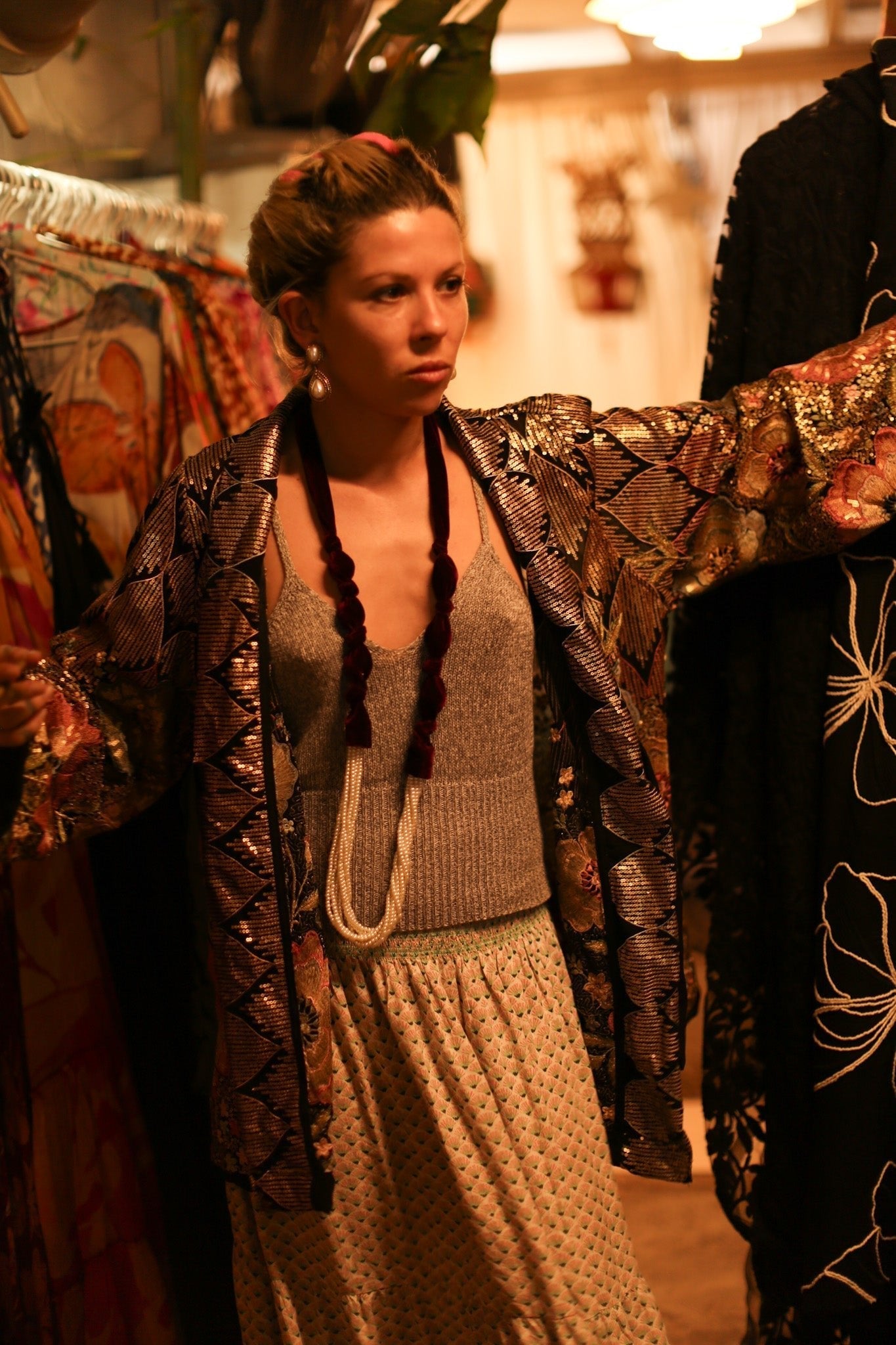 SILK SEQUIN EMBROIDERED KIMONO CECILIA - BANGKOK TAILOR CLOTHING STORE - HANDMADE CLOTHING