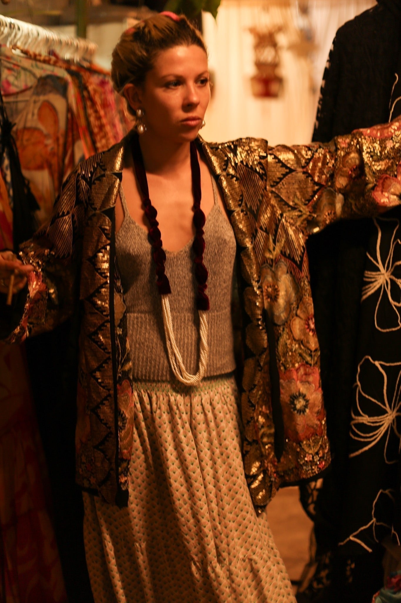 SILK SEQUIN EMBROIDERED KIMONO CECILIA - BANGKOK TAILOR CLOTHING STORE - HANDMADE CLOTHING