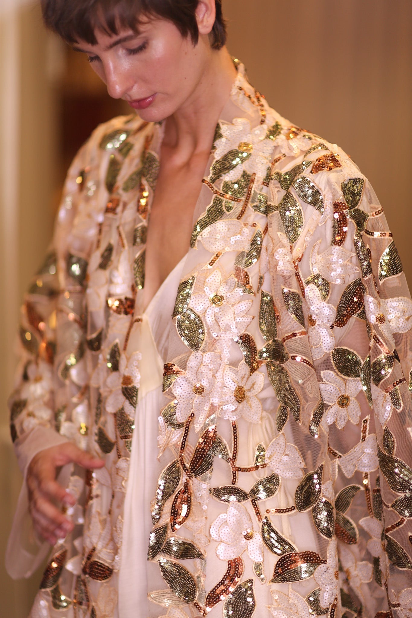 SILK SHORT KIMONO AMBER - BANGKOK TAILOR CLOTHING STORE - HANDMADE CLOTHING