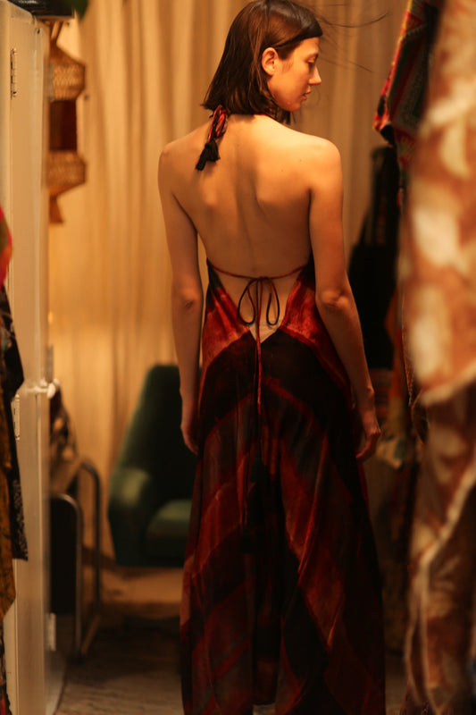 SILK SUMMER STRAP DRESS HANNAH RED STRIPE - BANGKOK TAILOR CLOTHING STORE - HANDMADE CLOTHING