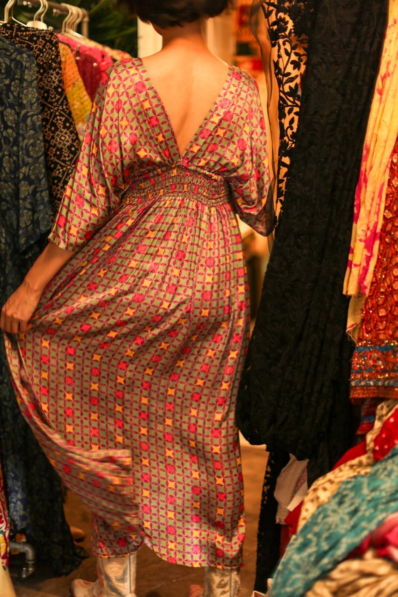 SILK V NECK DRESS PINA - BANGKOK TAILOR CLOTHING STORE - HANDMADE CLOTHING