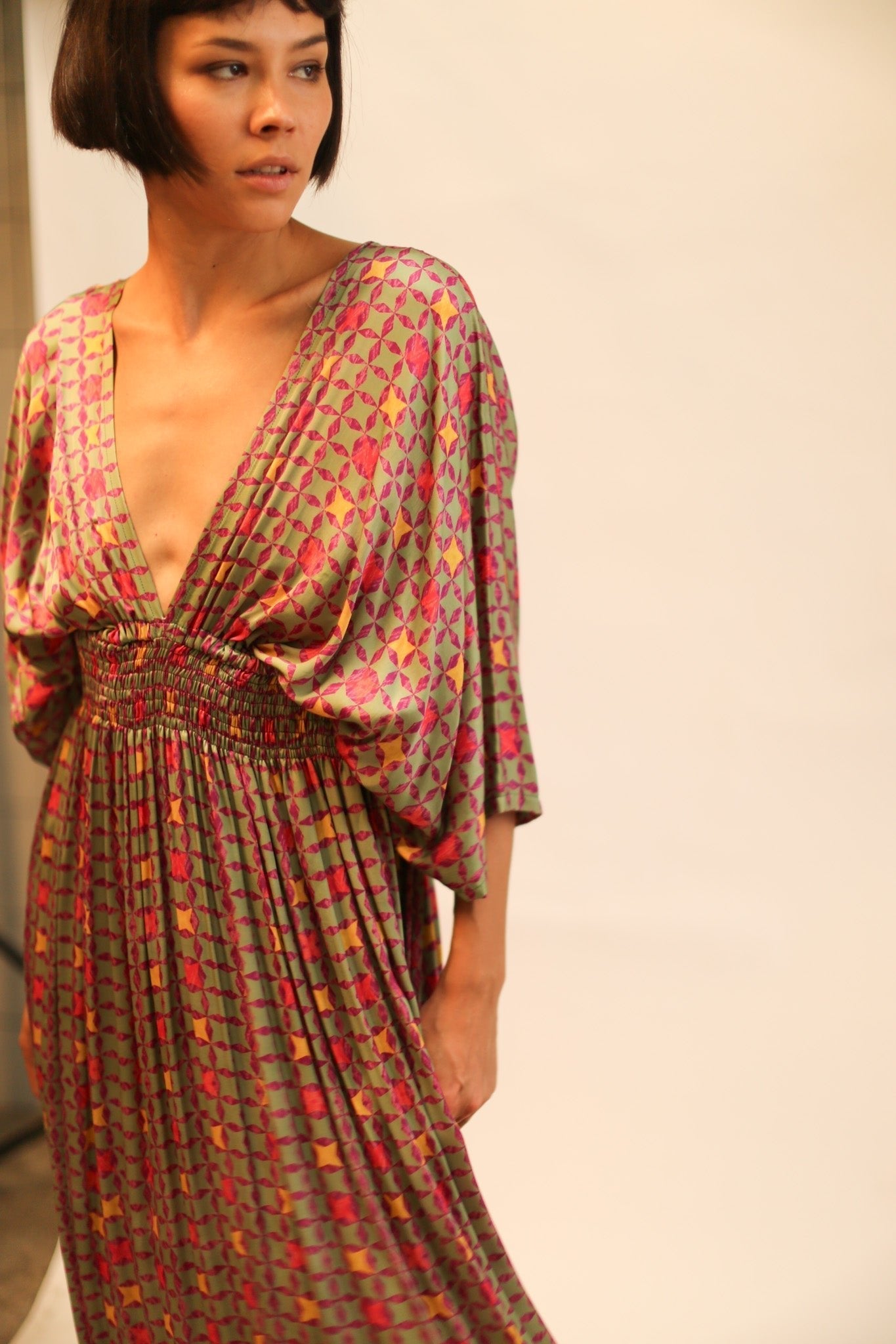 SILK V NECK DRESS PINA - BANGKOK TAILOR CLOTHING STORE - HANDMADE CLOTHING