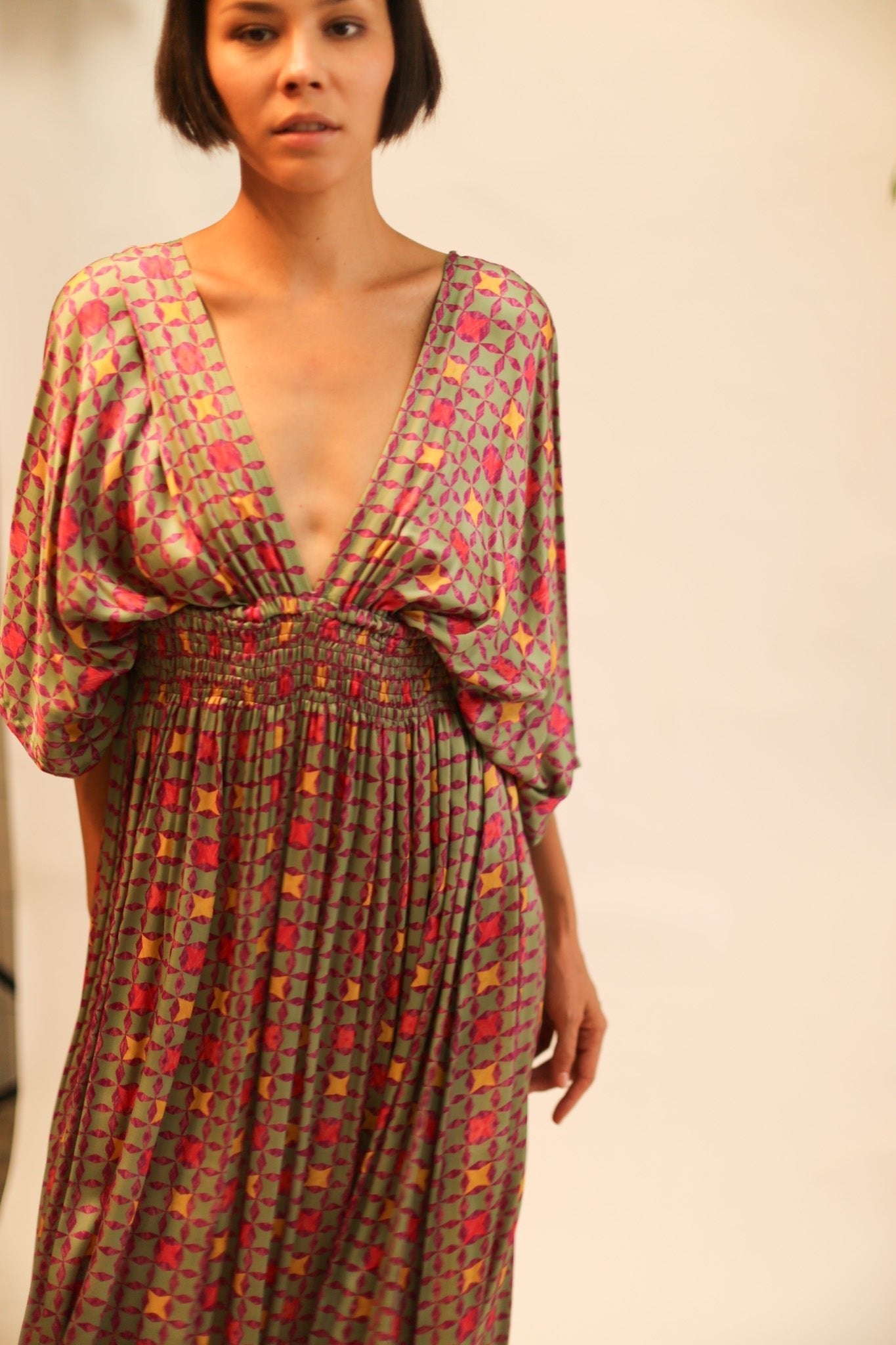 SILK V NECK DRESS PINA - BANGKOK TAILOR CLOTHING STORE - HANDMADE CLOTHING