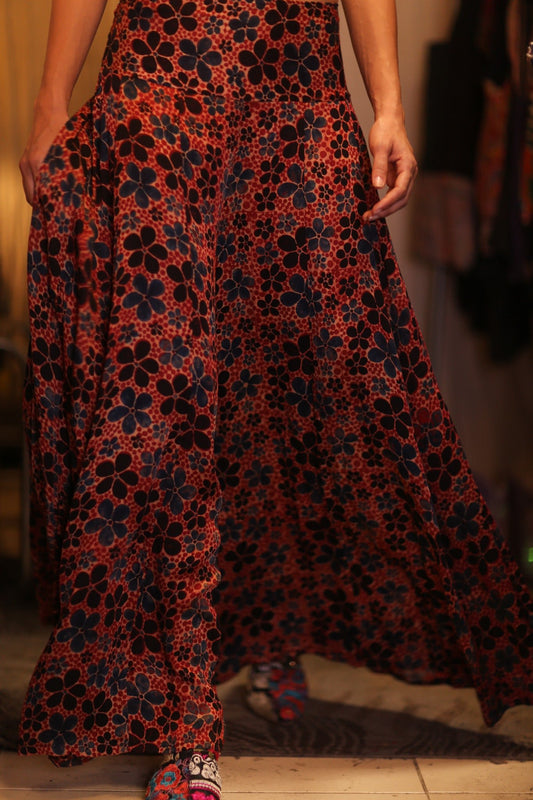 SILK WIDE LEG PANTS FRANGIPANI - BANGKOK TAILOR CLOTHING STORE - HANDMADE CLOTHING