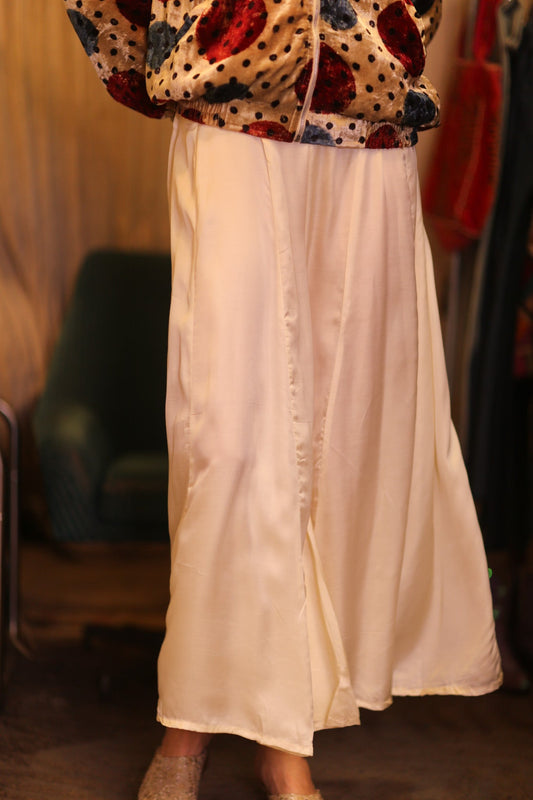 SILK WIDE LEGS LONG PANTS CREAM - BANGKOK TAILOR CLOTHING STORE - HANDMADE CLOTHING
