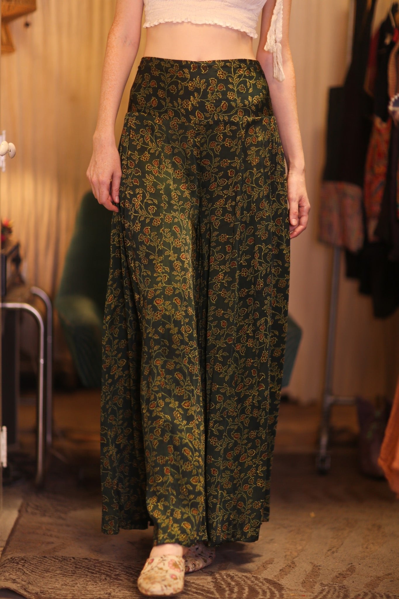 SIlK WIDE LEGS LONG PANTS RUBY FLAMBOYANT - BANGKOK TAILOR CLOTHING STORE - HANDMADE CLOTHING