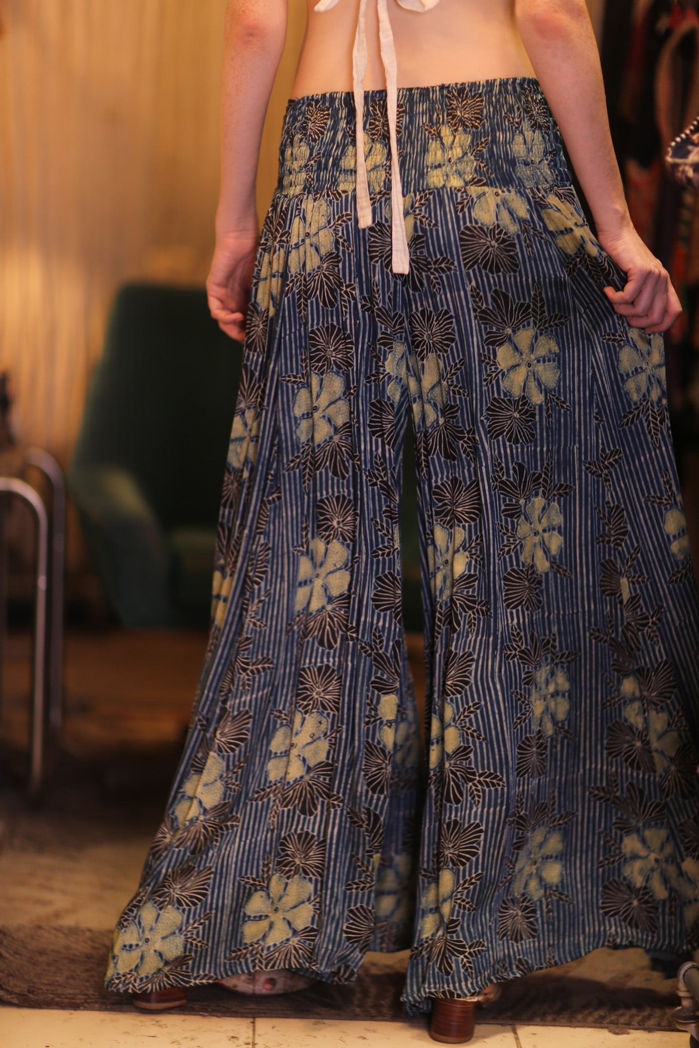 SILK WIDE LEGS LONG PANTS RUBY HIBISCUS - BANGKOK TAILOR CLOTHING STORE - HANDMADE CLOTHING