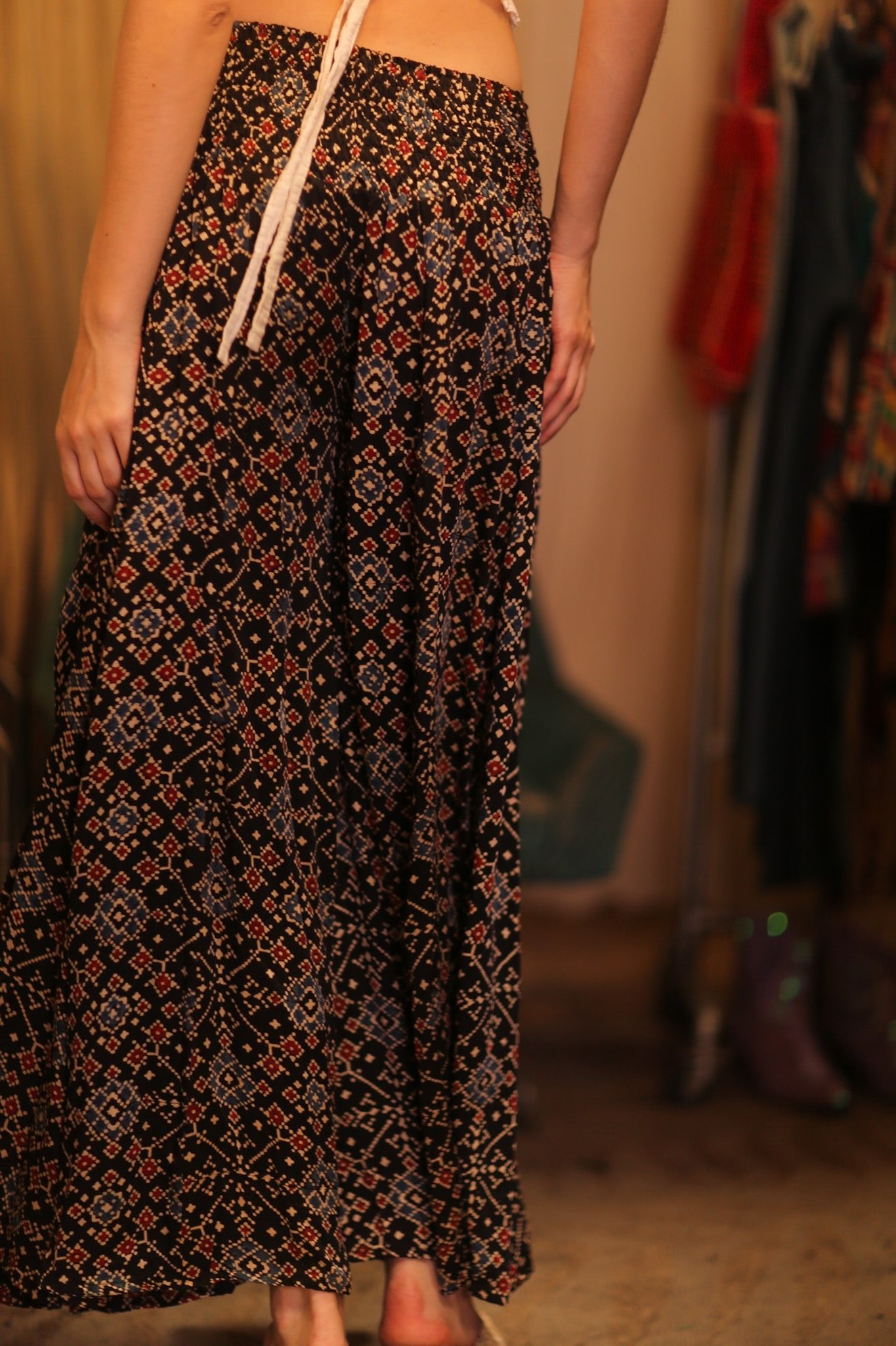 SILK WIDE LEGS LONG PANTS RUBY JEWEL - BANGKOK TAILOR CLOTHING STORE - HANDMADE CLOTHING