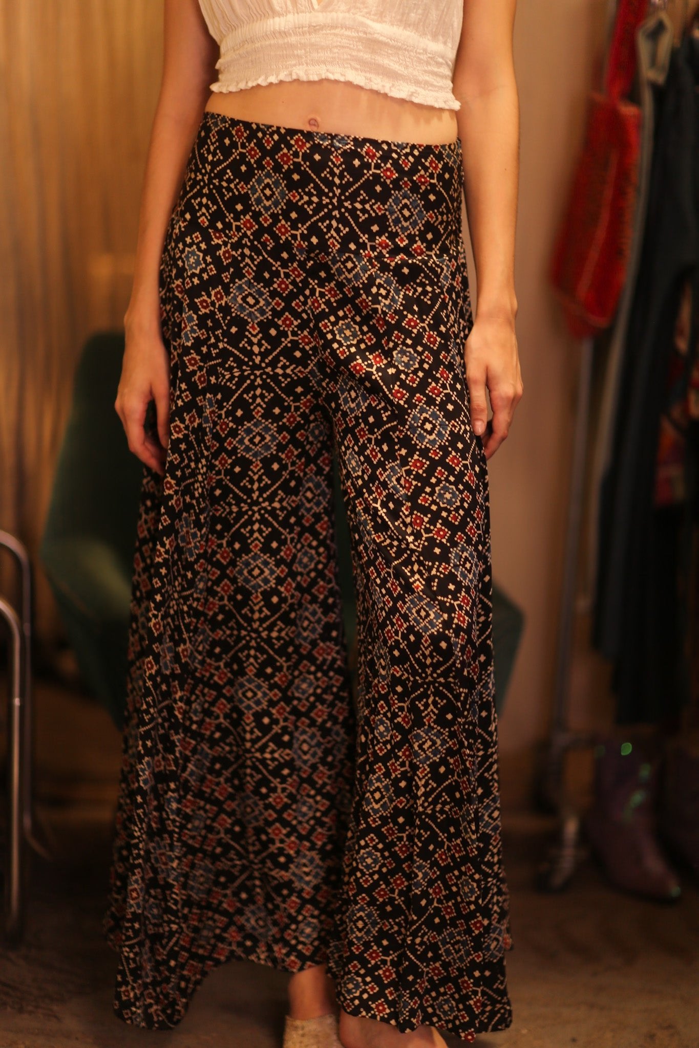SILK WIDE LEGS LONG PANTS RUBY JEWEL - BANGKOK TAILOR CLOTHING STORE - HANDMADE CLOTHING