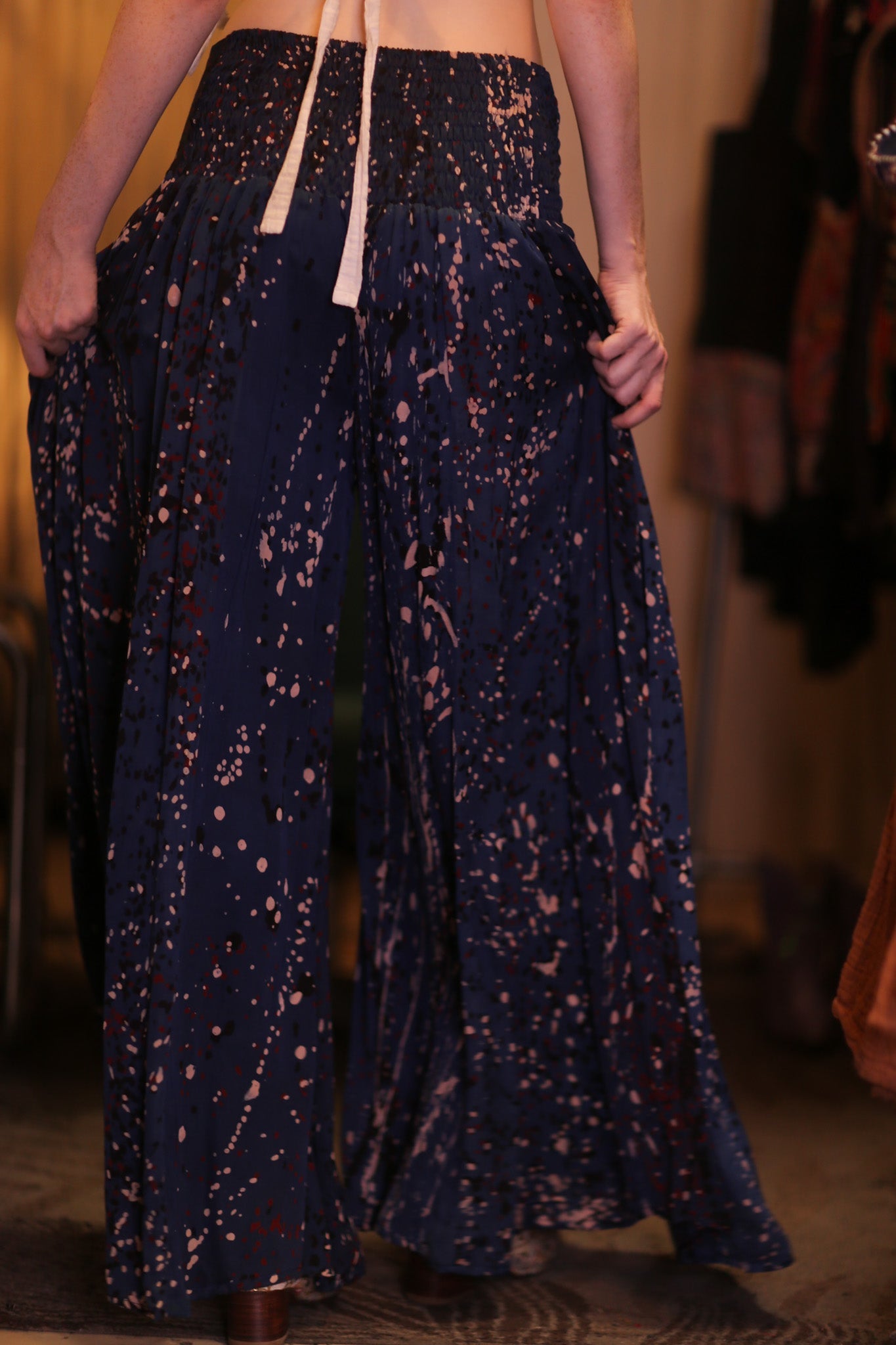 SILK WIDE LEGS LONG PANTS STARRY - BANGKOK TAILOR CLOTHING STORE - HANDMADE CLOTHING