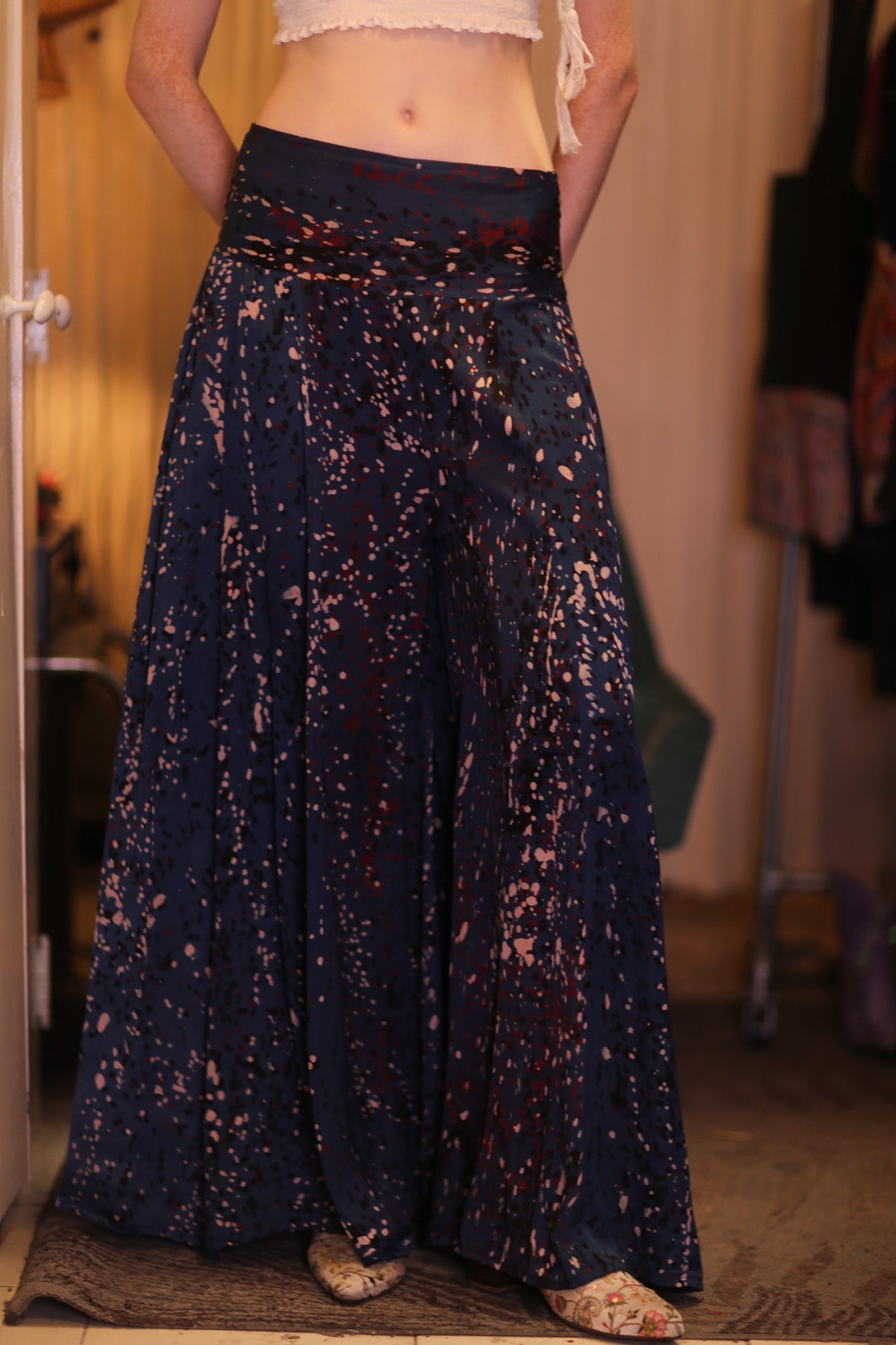 SILK WIDE LEGS LONG PANTS STARRY - BANGKOK TAILOR CLOTHING STORE - HANDMADE CLOTHING