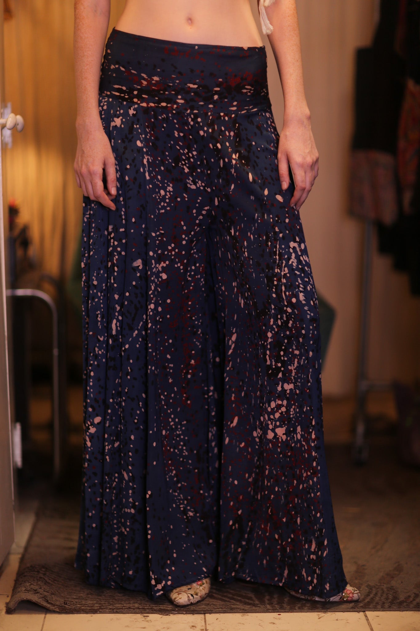 SILK WIDE LEGS LONG PANTS STARRY - BANGKOK TAILOR CLOTHING STORE - HANDMADE CLOTHING