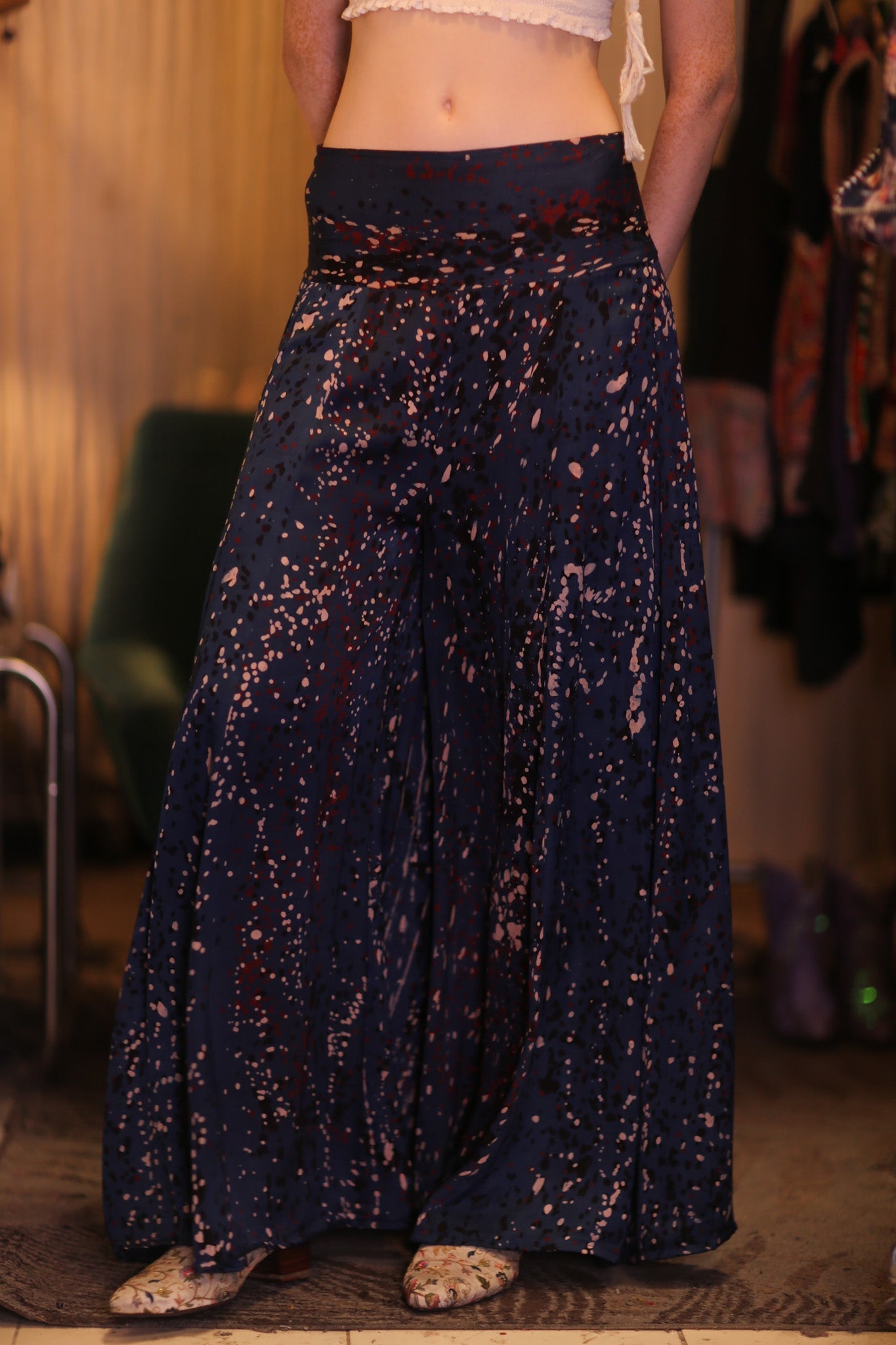 SILK WIDE LEGS LONG PANTS STARRY - BANGKOK TAILOR CLOTHING STORE - HANDMADE CLOTHING