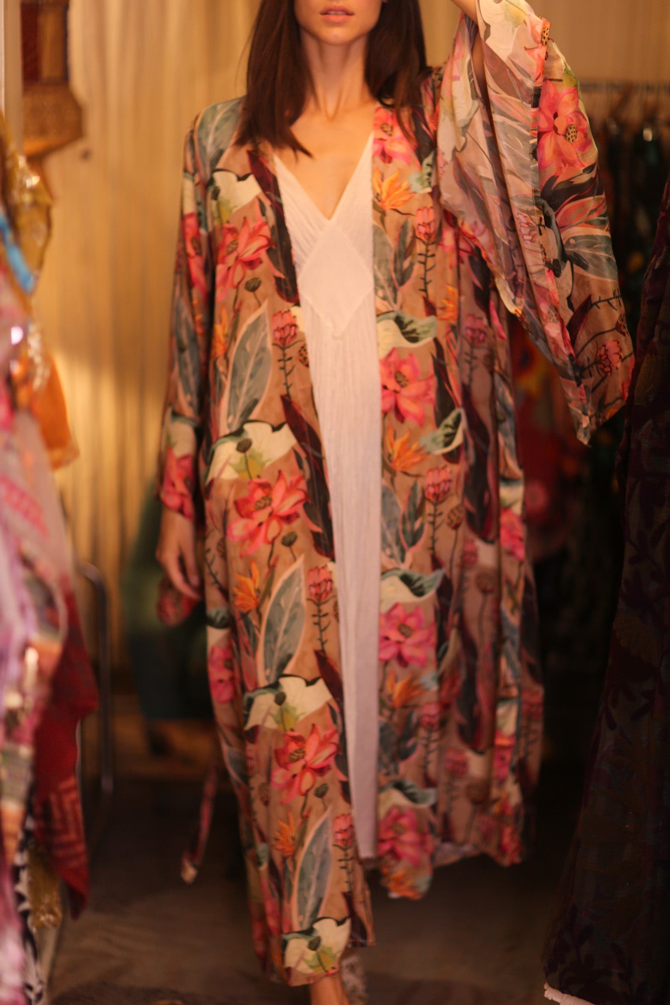 SILK WING KIMONO PINA FLORAL PINKY - BANGKOK TAILOR CLOTHING STORE - HANDMADE CLOTHING