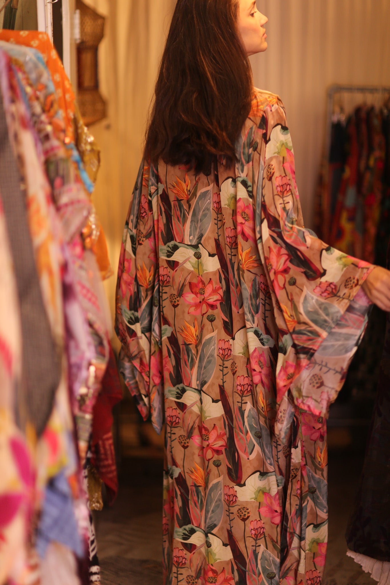 SILK WING KIMONO PINA FLORAL PINKY - BANGKOK TAILOR CLOTHING STORE - HANDMADE CLOTHING