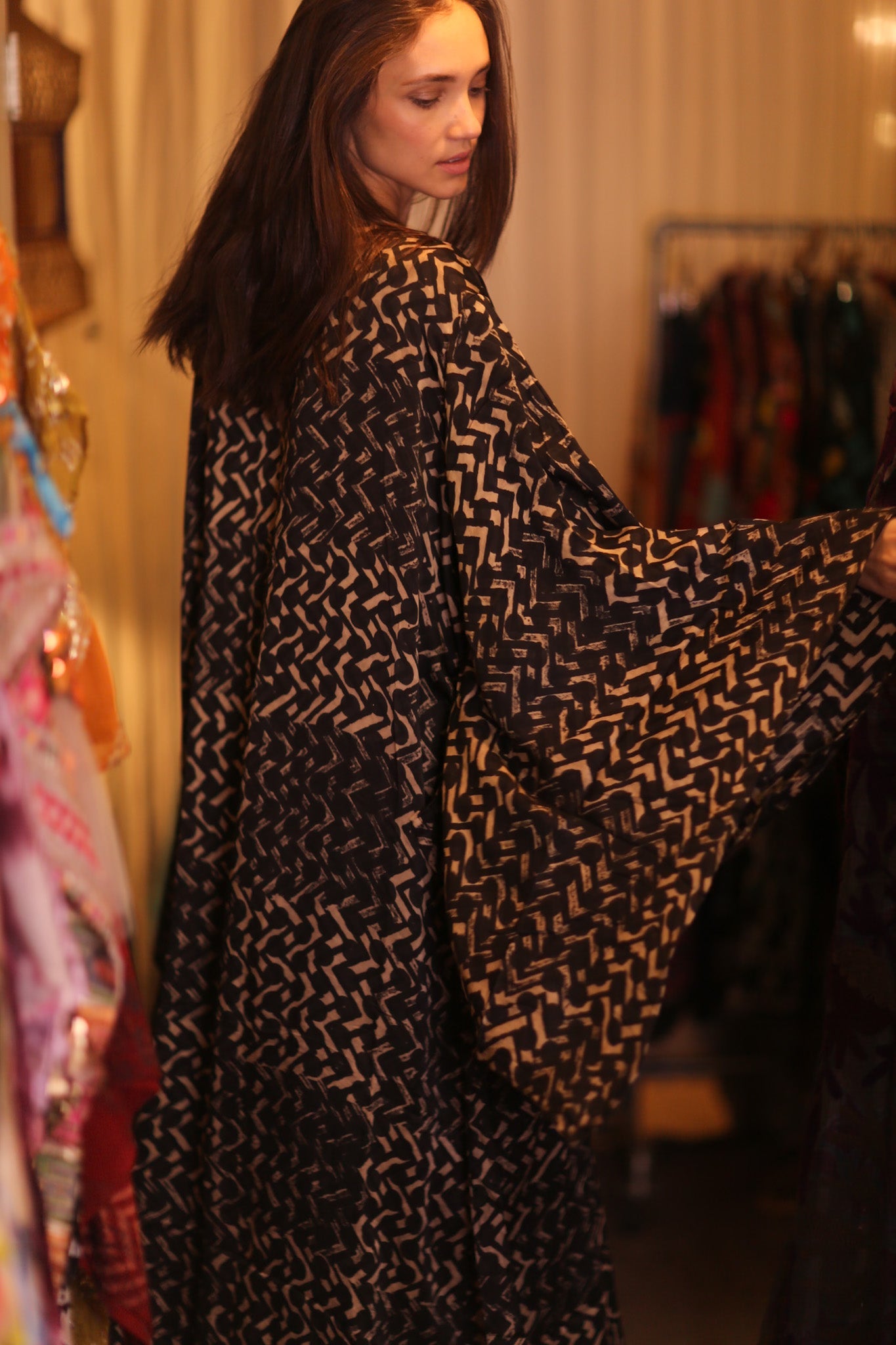 SILK WING KIMONO PINA SILK BROWN GRID - BANGKOK TAILOR CLOTHING STORE - HANDMADE CLOTHING