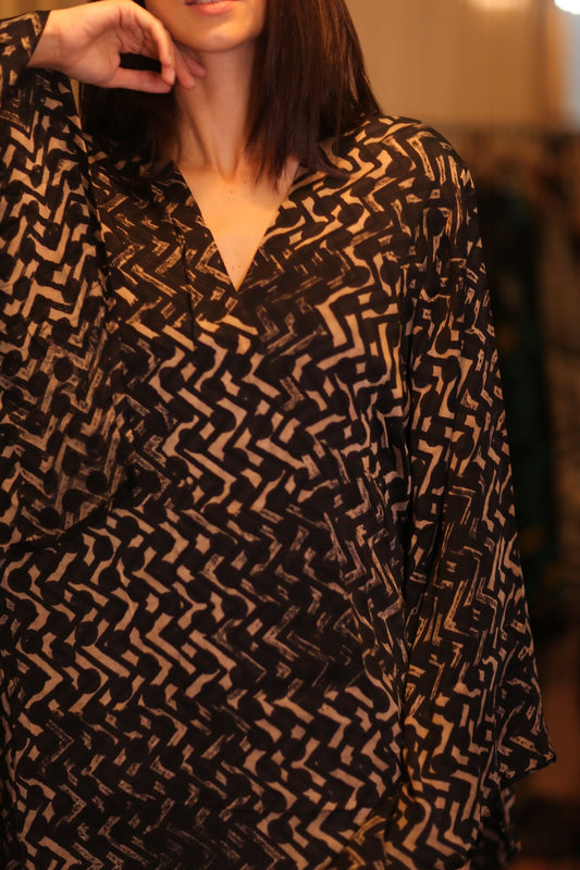 SILK WING KIMONO PINA SILK BROWN GRID - BANGKOK TAILOR CLOTHING STORE - HANDMADE CLOTHING