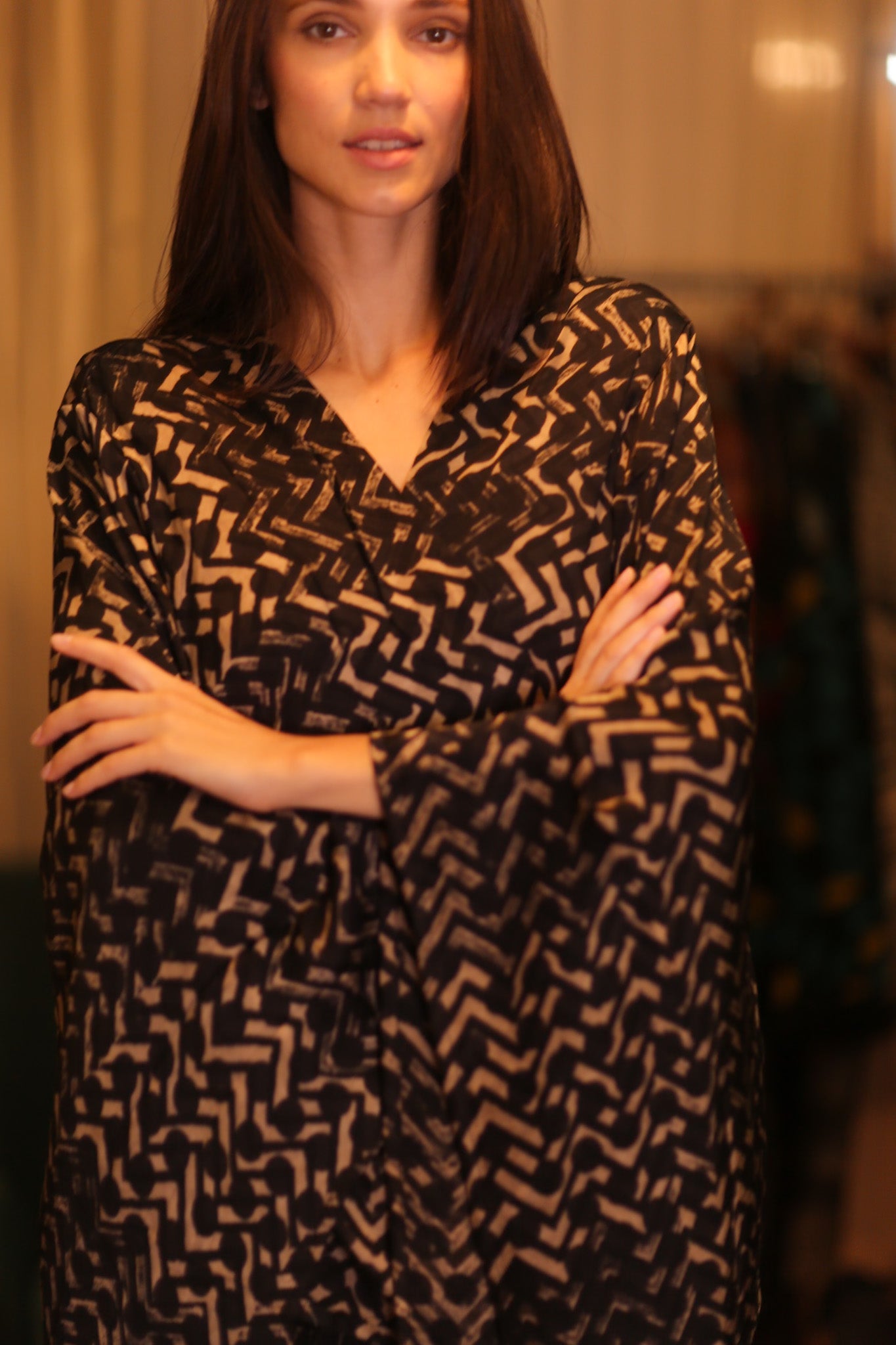 SILK WING KIMONO PINA SILK BROWN GRID - BANGKOK TAILOR CLOTHING STORE - HANDMADE CLOTHING