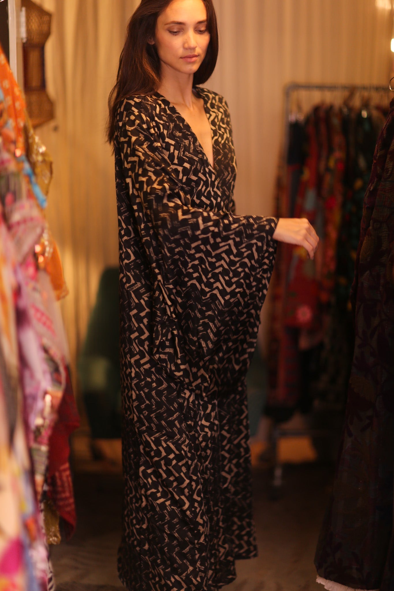SILK WING KIMONO PINA SILK BROWN GRID - BANGKOK TAILOR CLOTHING STORE - HANDMADE CLOTHING