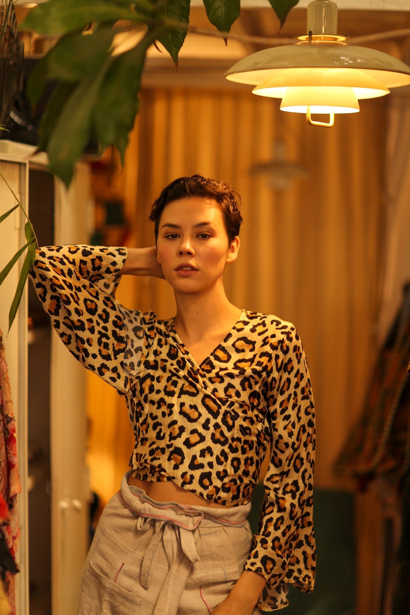 SILK WRAP TOP AVRELIA LIGHT LEOPARD - BANGKOK TAILOR CLOTHING STORE - HANDMADE CLOTHING