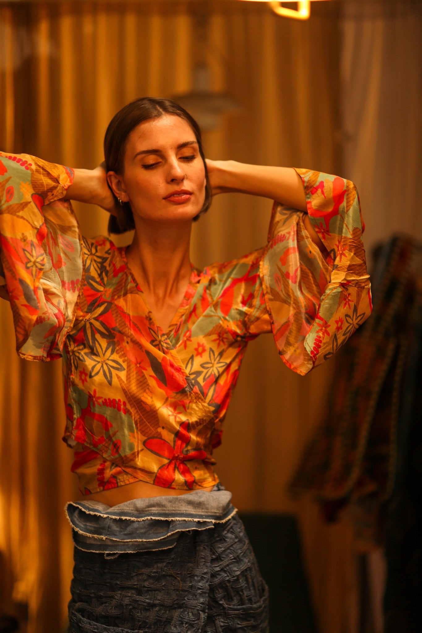 SILK WRAP TOP AVRELIA LITTLE FLOWER - BANGKOK TAILOR CLOTHING STORE - HANDMADE CLOTHING
