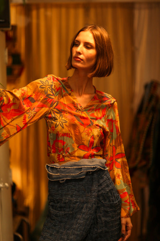 SILK WRAP TOP AVRELIA LITTLE FLOWER - BANGKOK TAILOR CLOTHING STORE - HANDMADE CLOTHING